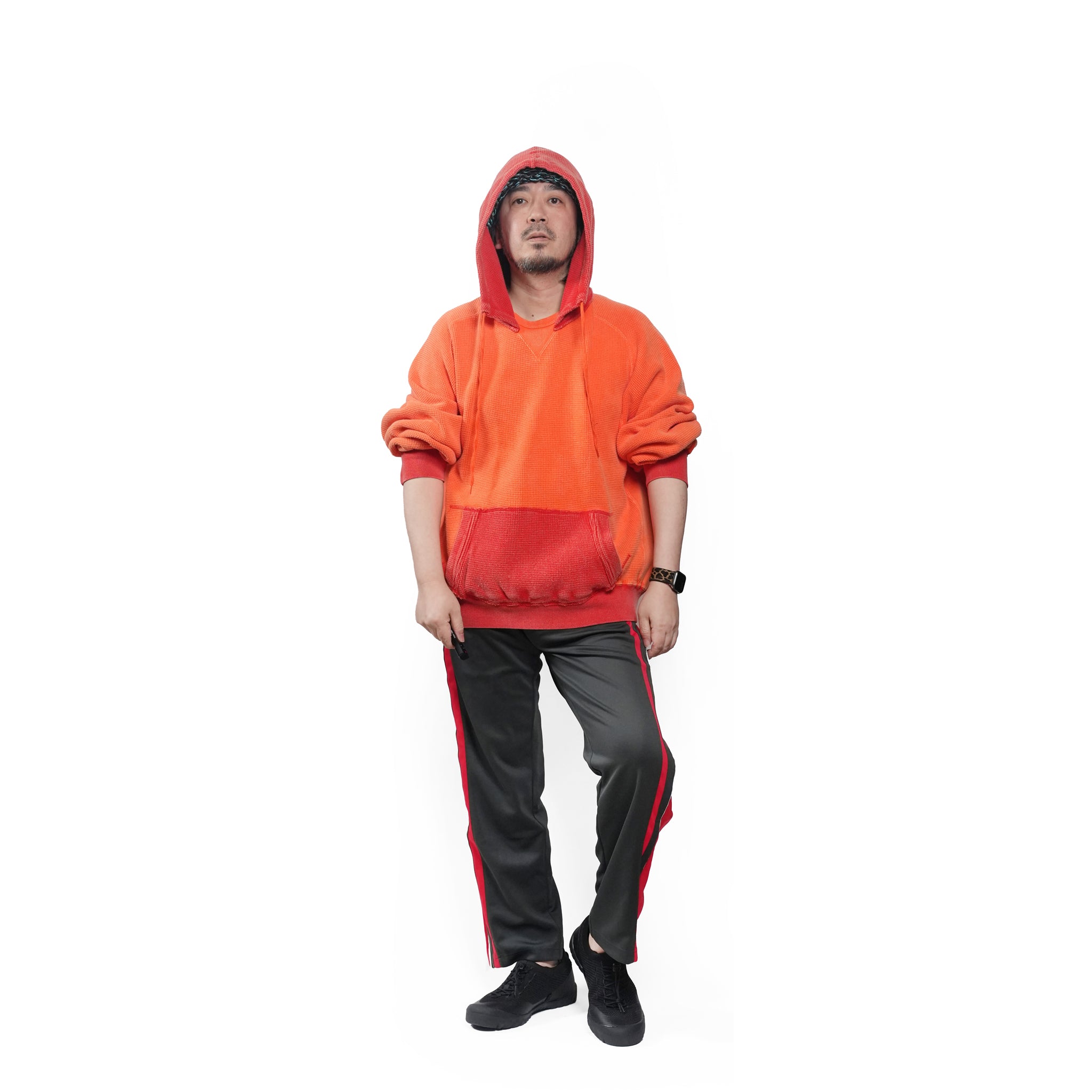 Retrofit hoodie Thermal long tee-vintage dye – McClure -Faded vintage dye (Red×Orange) | IMPRESTORE