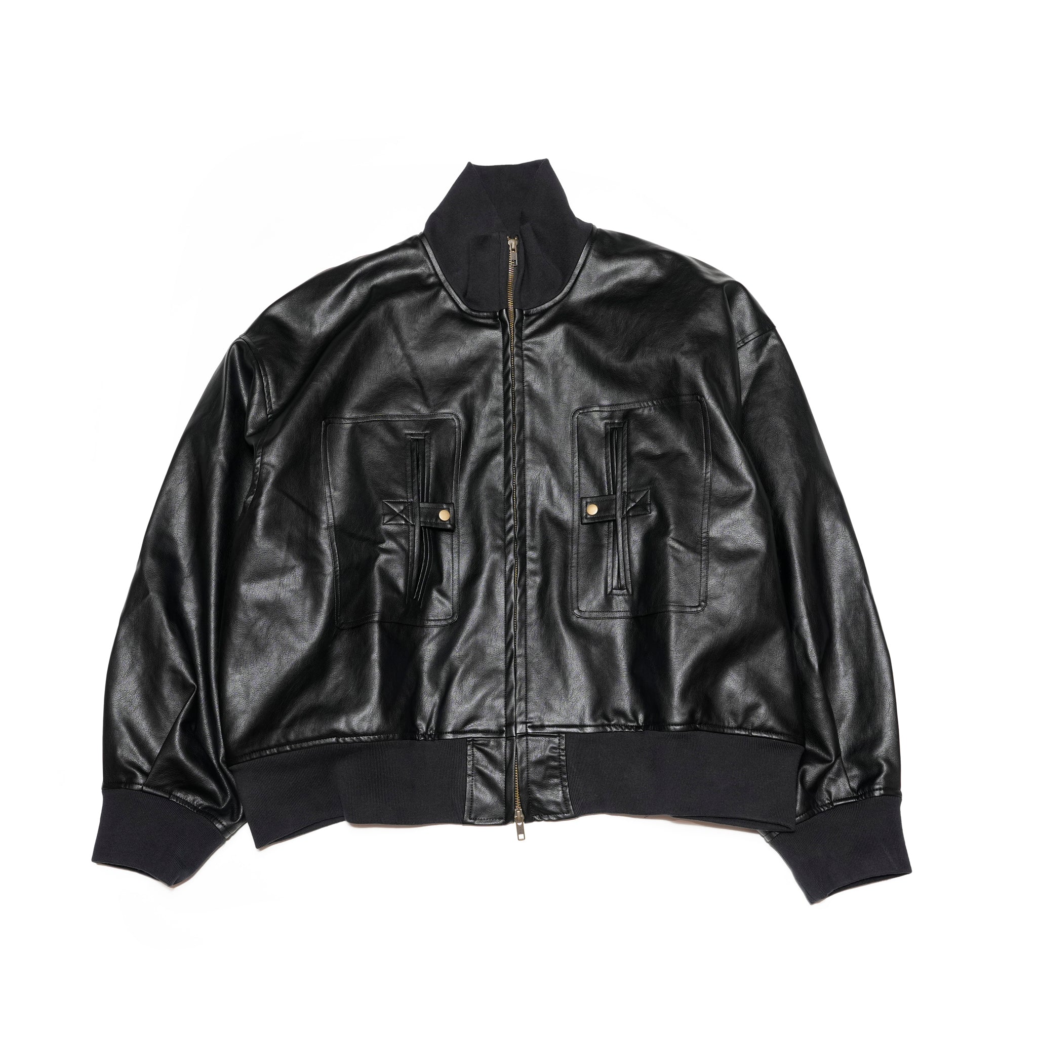 Vintage-like PU Leather 4-Pocket Volume Flight Blouson | Color:Black【APHLOTUS_アプロタス】 | 217611_100_black