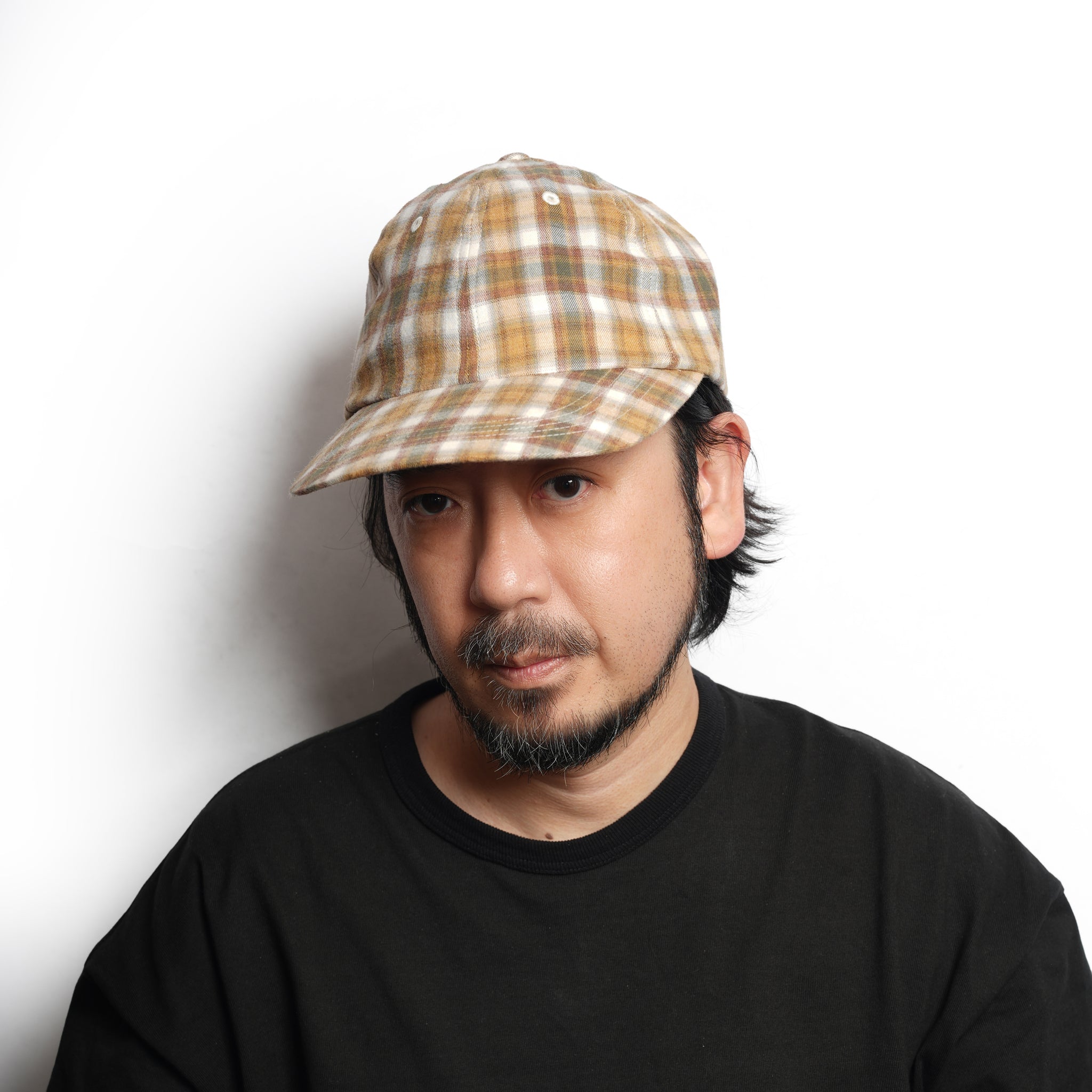 6 PANEL LONG BRIM CAP – Blush Beige(Check) | SHARE THE FANTASY