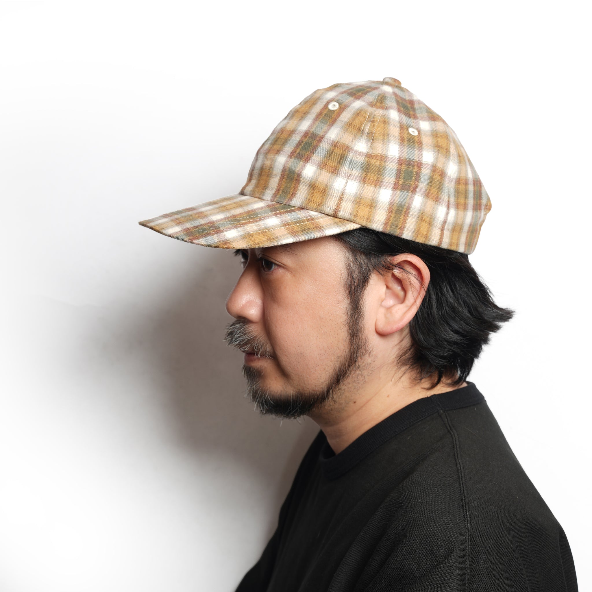 6 PANEL LONG BRIM CAP – Blush Beige(Check) | SHARE THE FANTASY