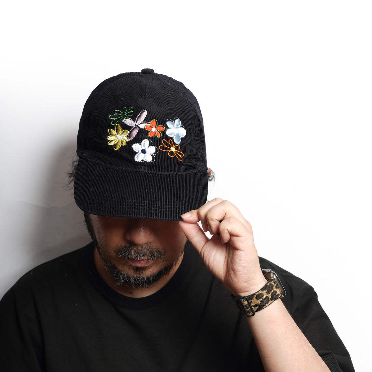 Multi Flower corduroy Cap – Black | NICK GEAR