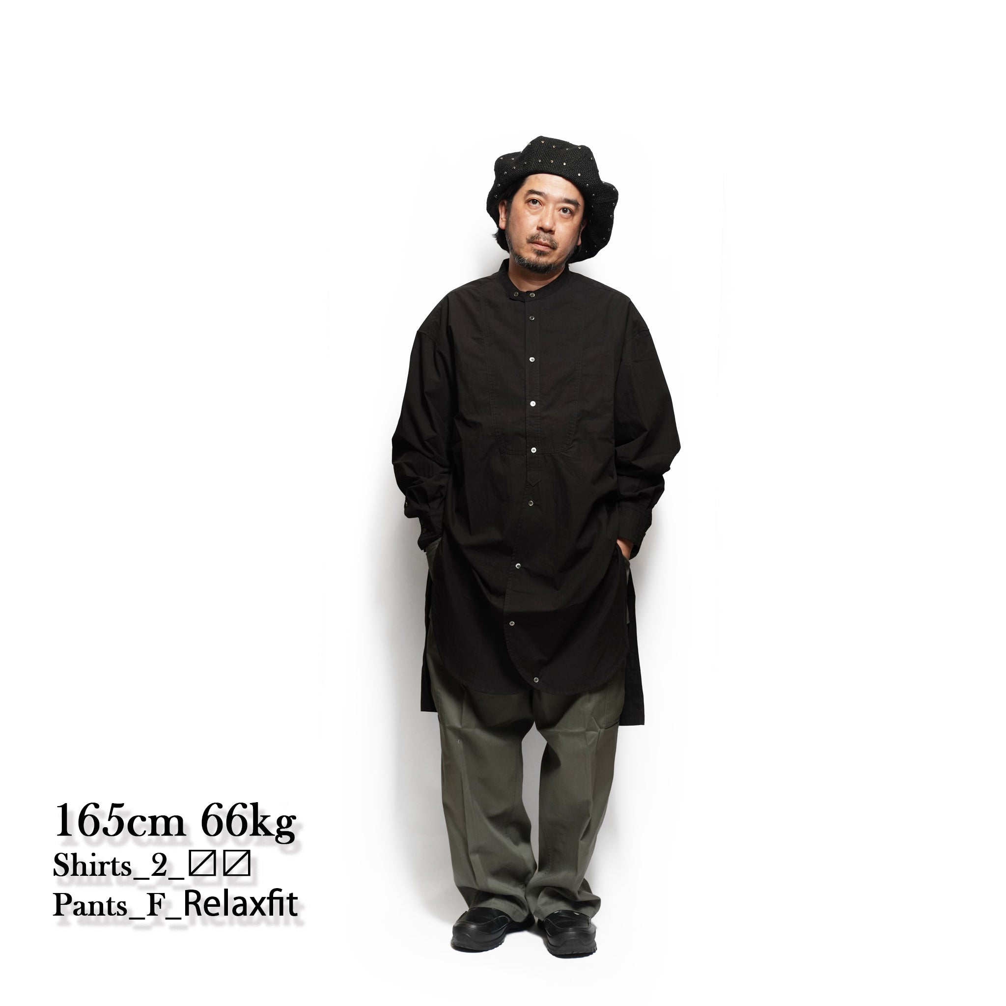Cotton Typewriter Round Slit Long Officer Shirt <#ink black> | 〼〼 MASU MASU