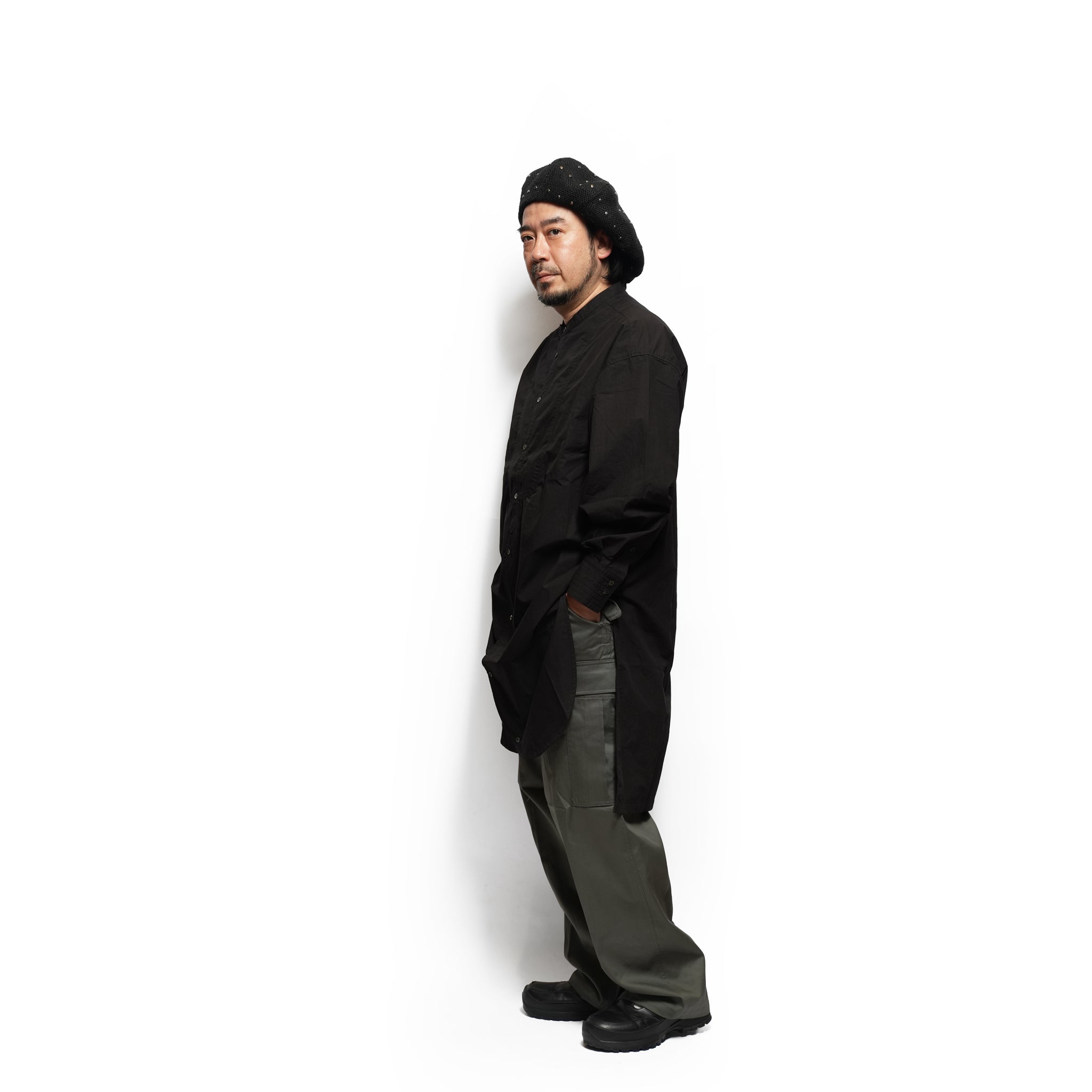 Cotton Typewriter Round Slit Long Officer Shirt <#ink black> | 〼〼 MASU MASU