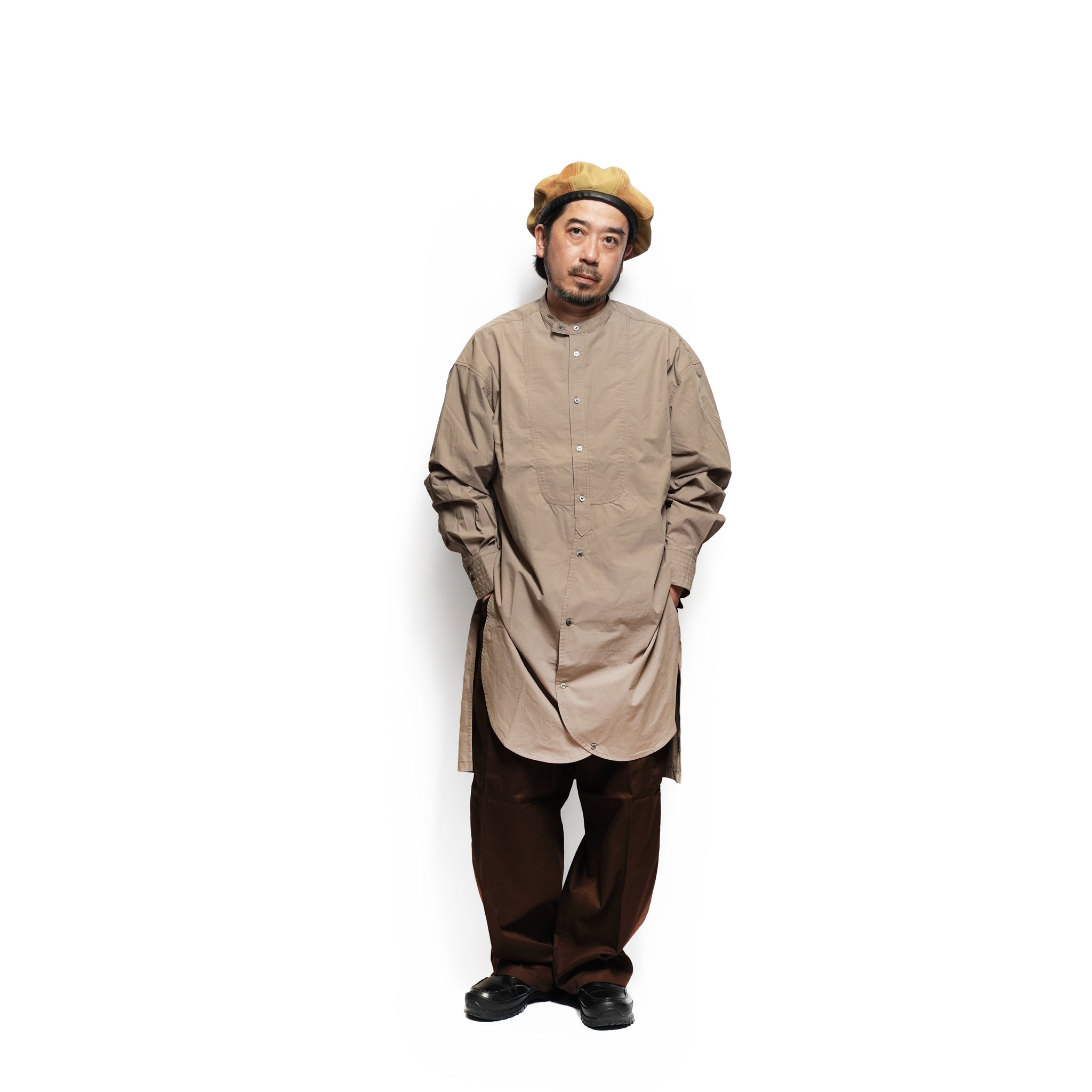 Cotton Typewriter Round Slit Long Officer Shirt <#greige> | 〼〼 MASU MASU