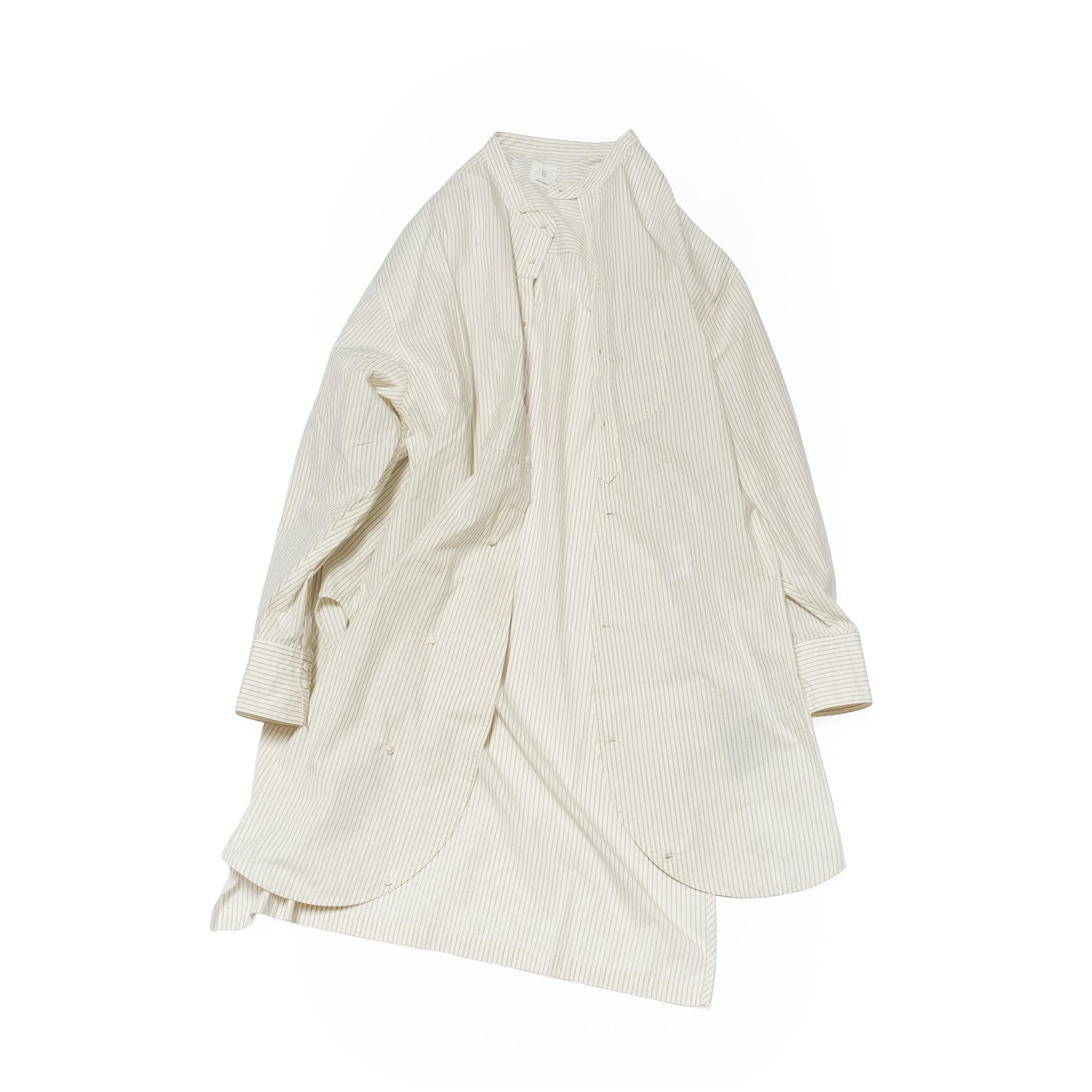 Cotton Typewriter Round Slit Long Officer Shirt <#ivory stripe> | 〼〼 MASU MASU
