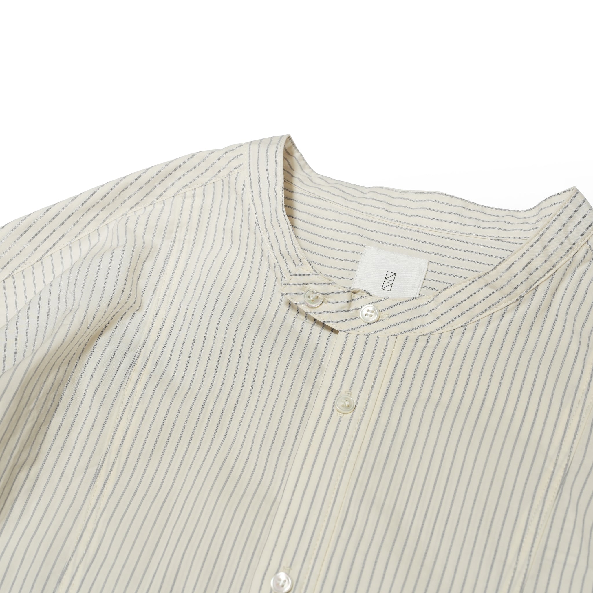Cotton Typewriter Round Slit Long Officer Shirt <#ivory stripe> | 〼〼 MASU MASU