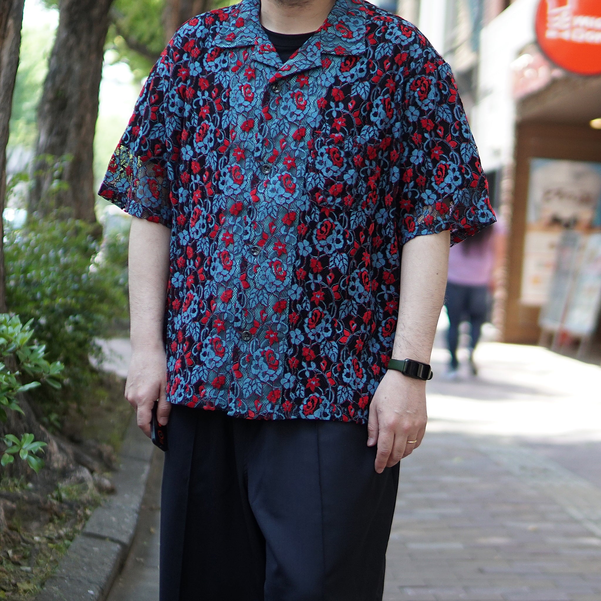 No:ps23t01 | Name:Neon Lace Shirt | Color:Blue&Red【PLATEAU STUDIO_プラトー スタジオ】
