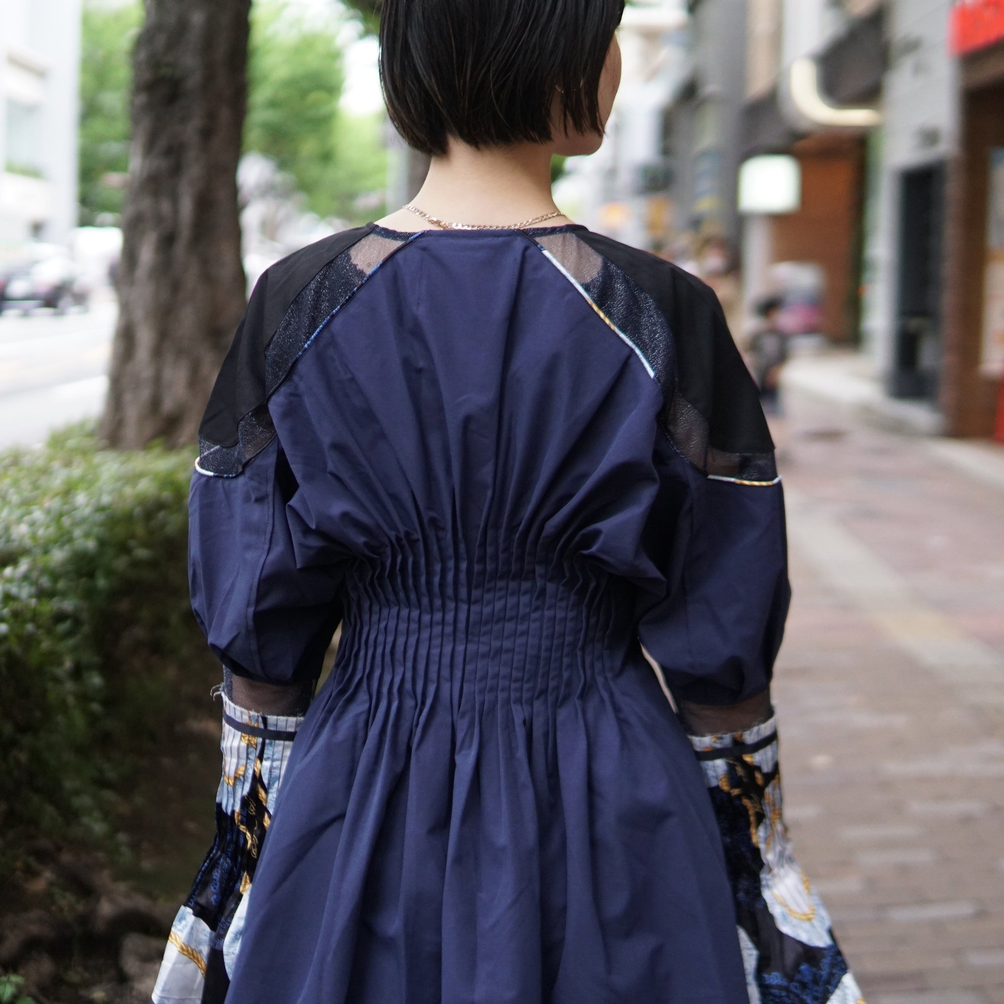 No:SNS23-T01-Beige | Name:Lace plate long sleeve dress | Color:Beige/Blue | Size:(S)/(M)【SEIVSON_セイブソン】