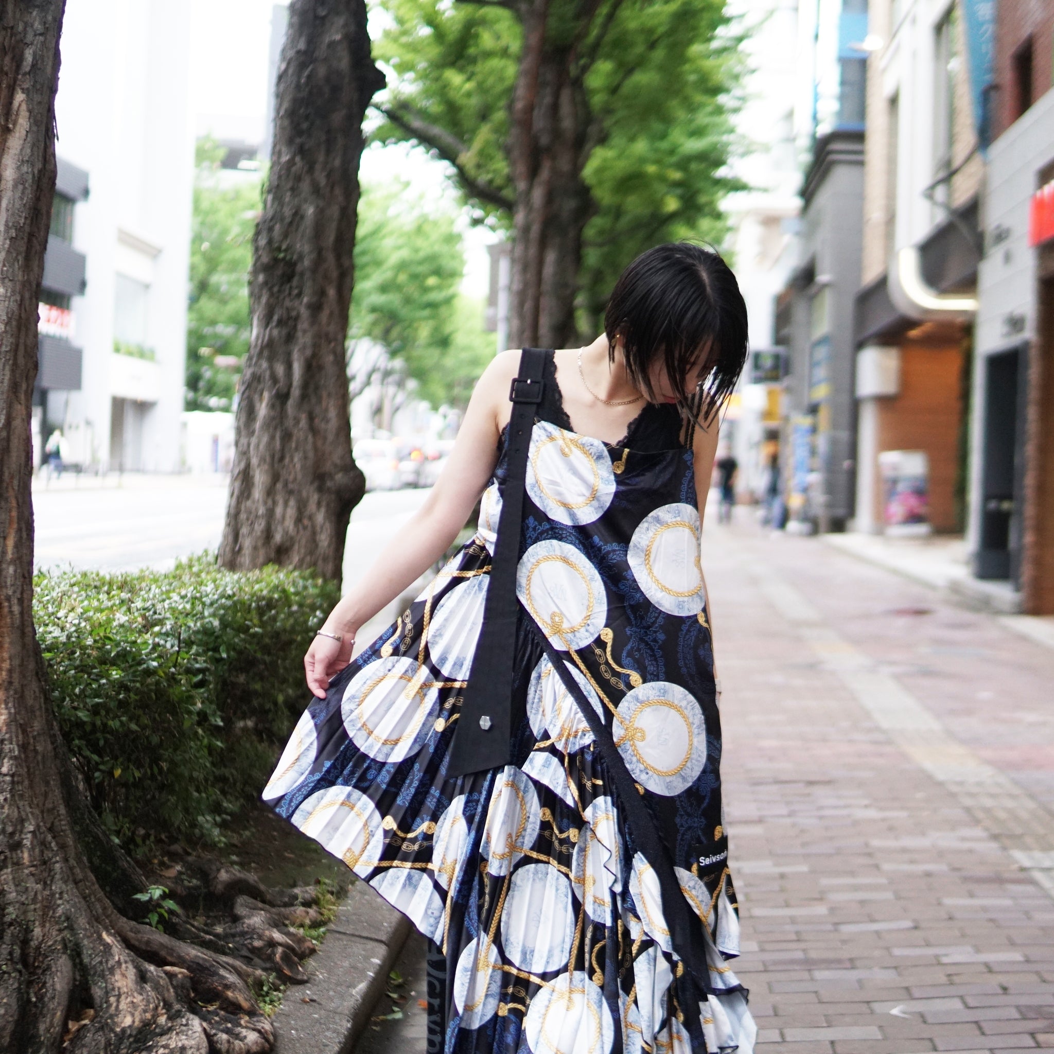 No:SNS23-T02-Beige | Name:Lace plate vest dress | Color:Beige/Navy | Size:(F)【SEIVSON_セイブソン】【archive】