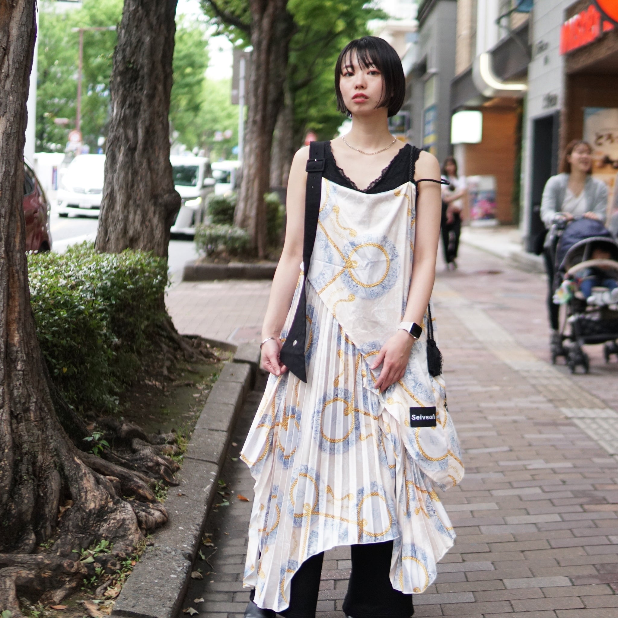 No:SNS23-T02-Beige | Name:Lace plate vest dress | Color:Beige/Navy | Size:(F)【SEIVSON_セイブソン】【archive】