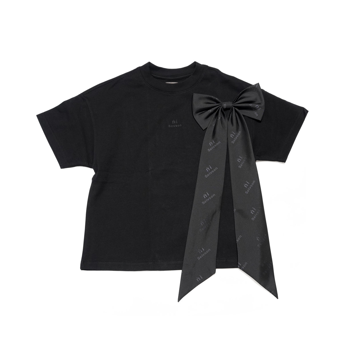 Seivsoñ × yoni — ñi Elongated Bow T-Shirt - BLACK | SEIVSON
