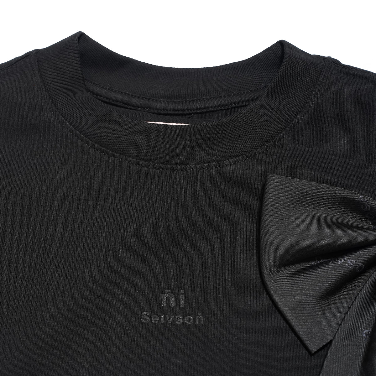 Seivsoñ × yoni — ñi Elongated Bow T-Shirt - BLACK | SEIVSON