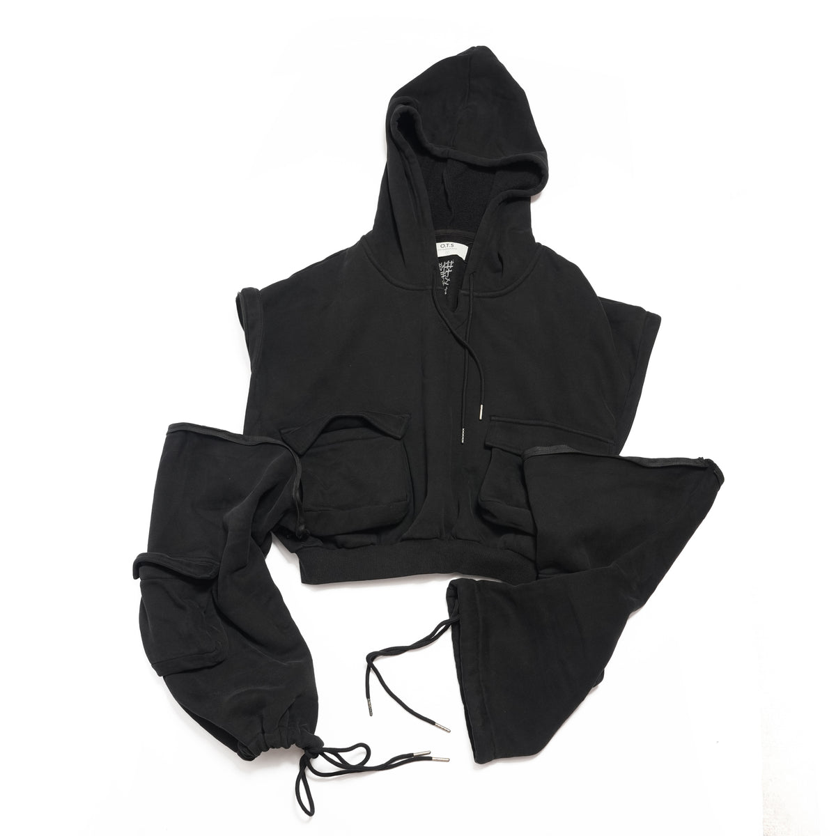PUFF POWER CROPPED HOODIE WITH ZIP OFF SLEEVES – Black | ONE TEASPOON