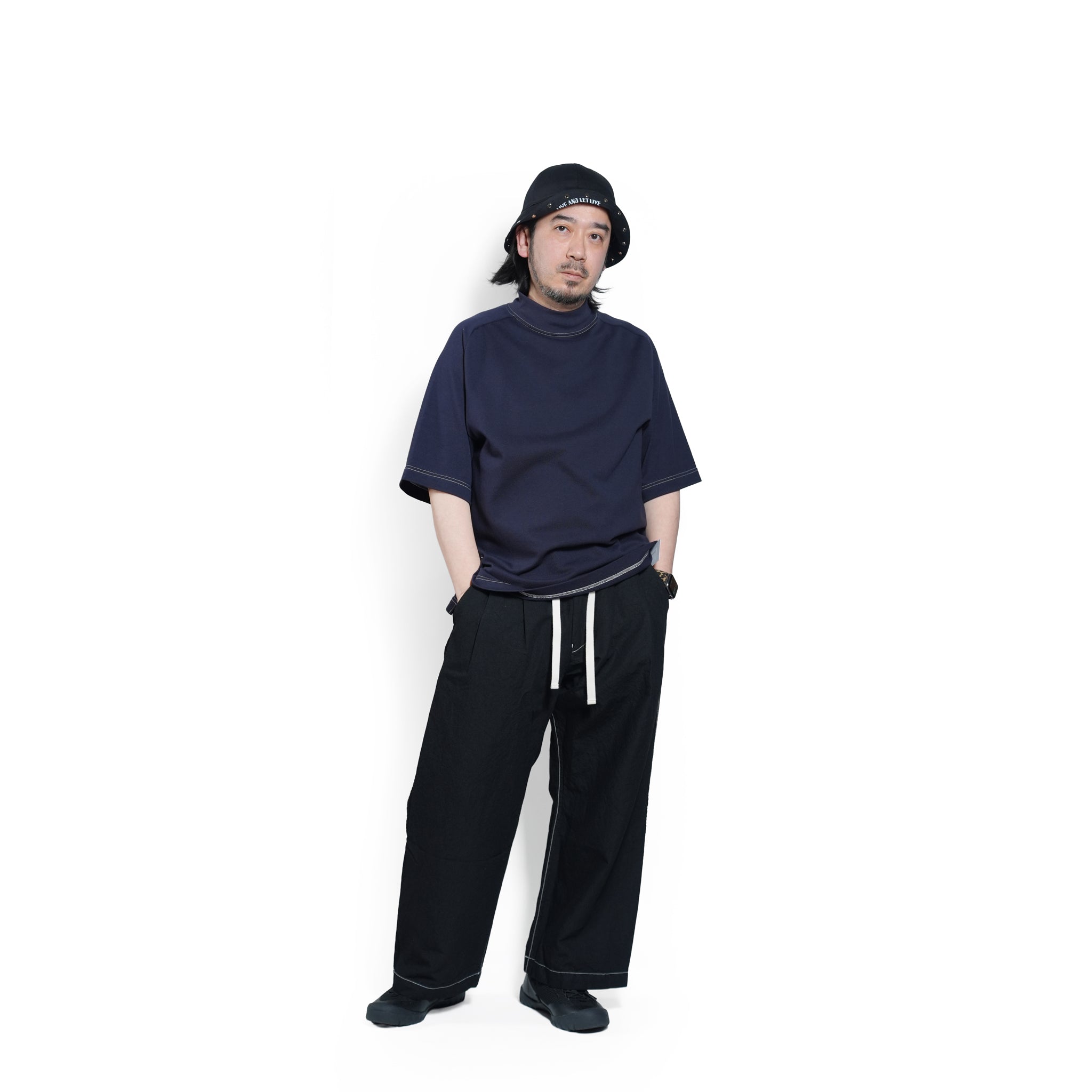 MOCK NECK SHORT SLEEVE TEE – Navy | STN-02_Navy｜CATTA SHIRTS