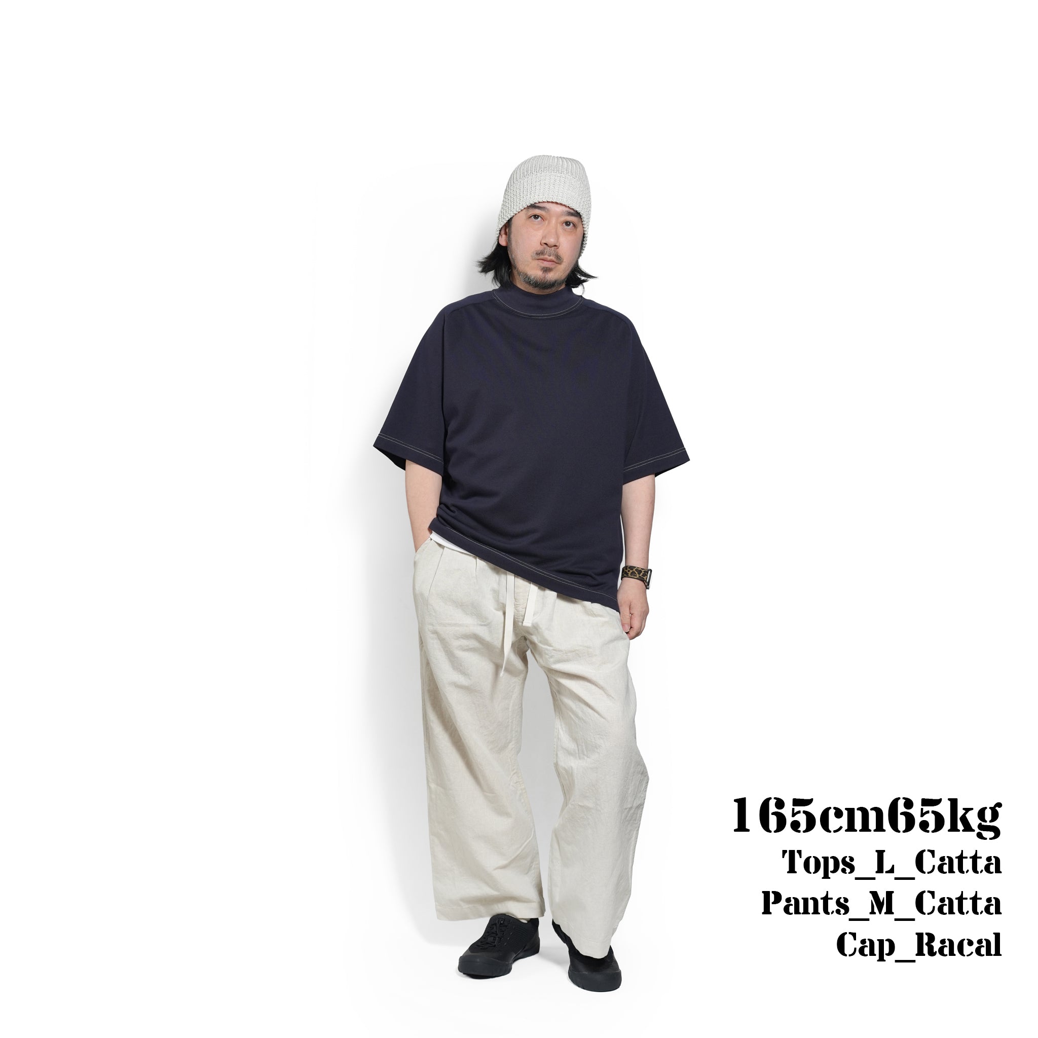 MOCK NECK SHORT SLEEVE TEE – Navy | STN-02_Navy｜CATTA SHIRTS