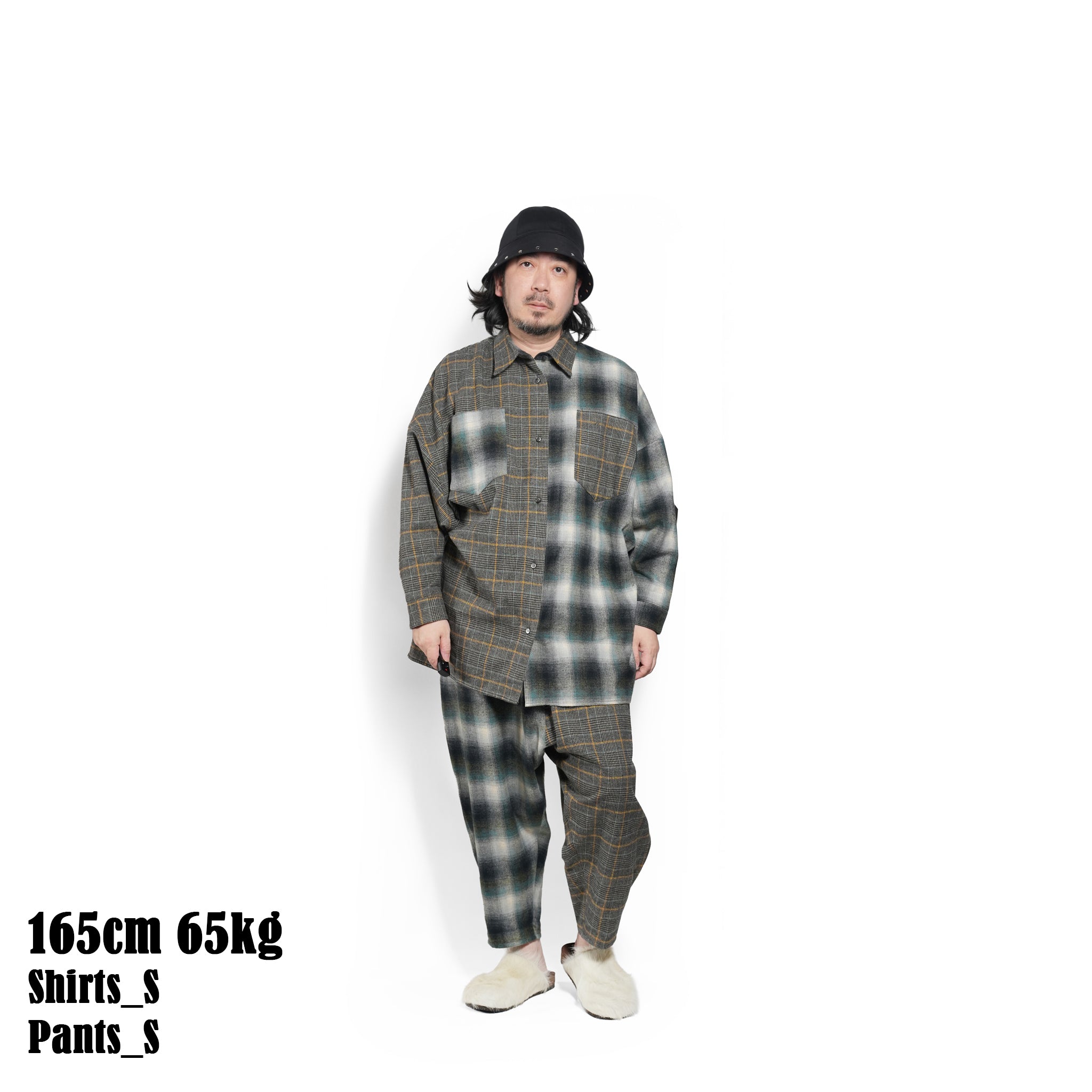 Half flannel check big shirt – Grey | STOF | 入荷予定アイテム