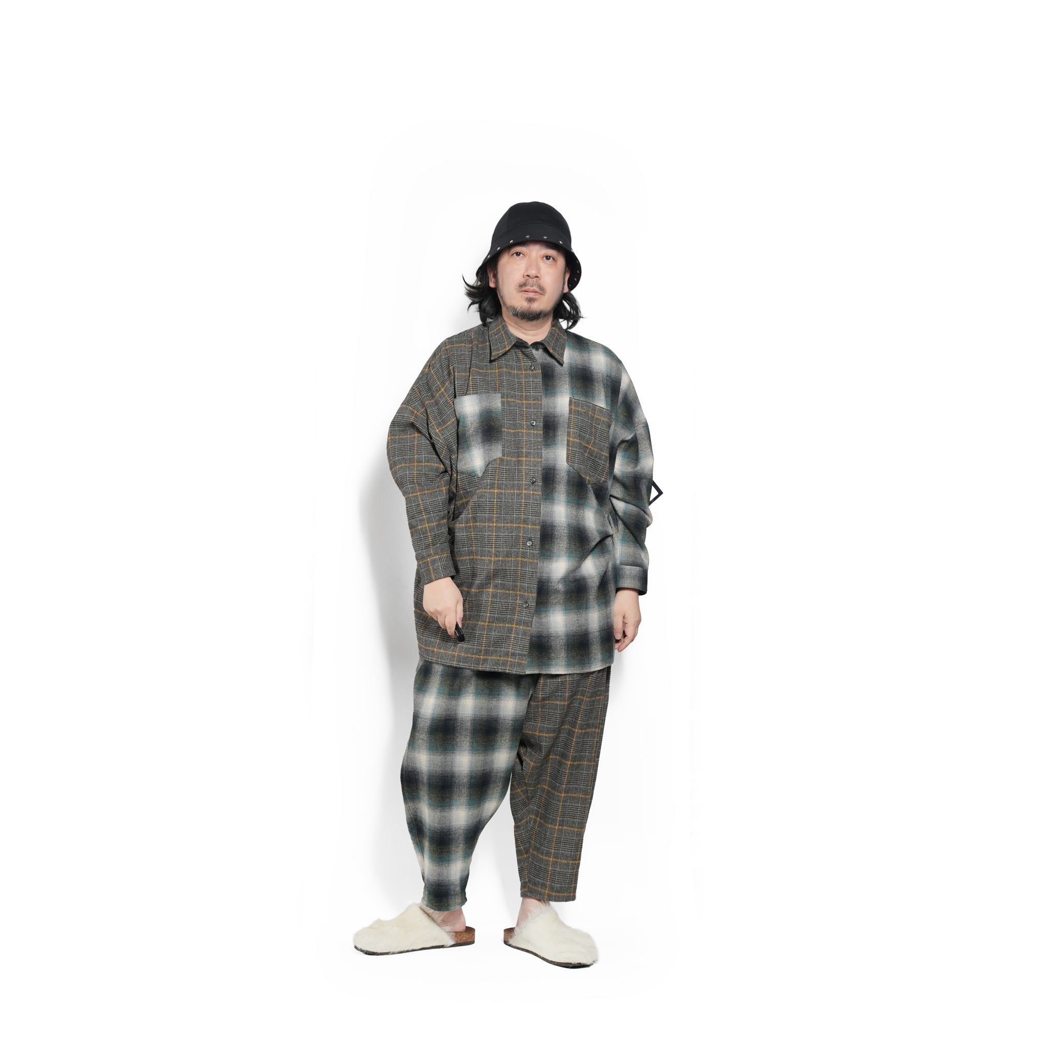Half flannel check big shirt – Grey | STOF | 入荷予定アイテム