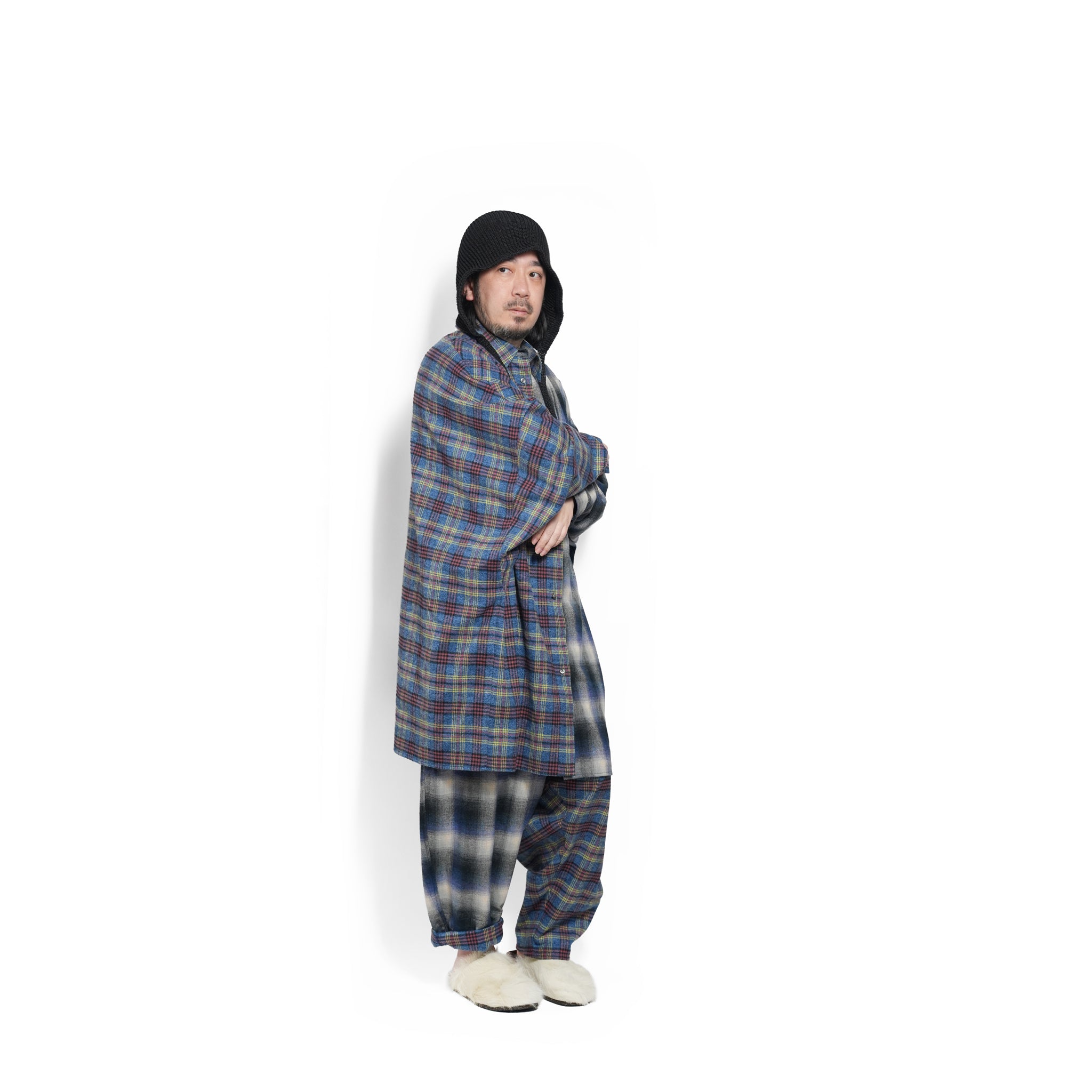 Half flannel check big shirt – Blue | STOF | 入荷予定アイテム