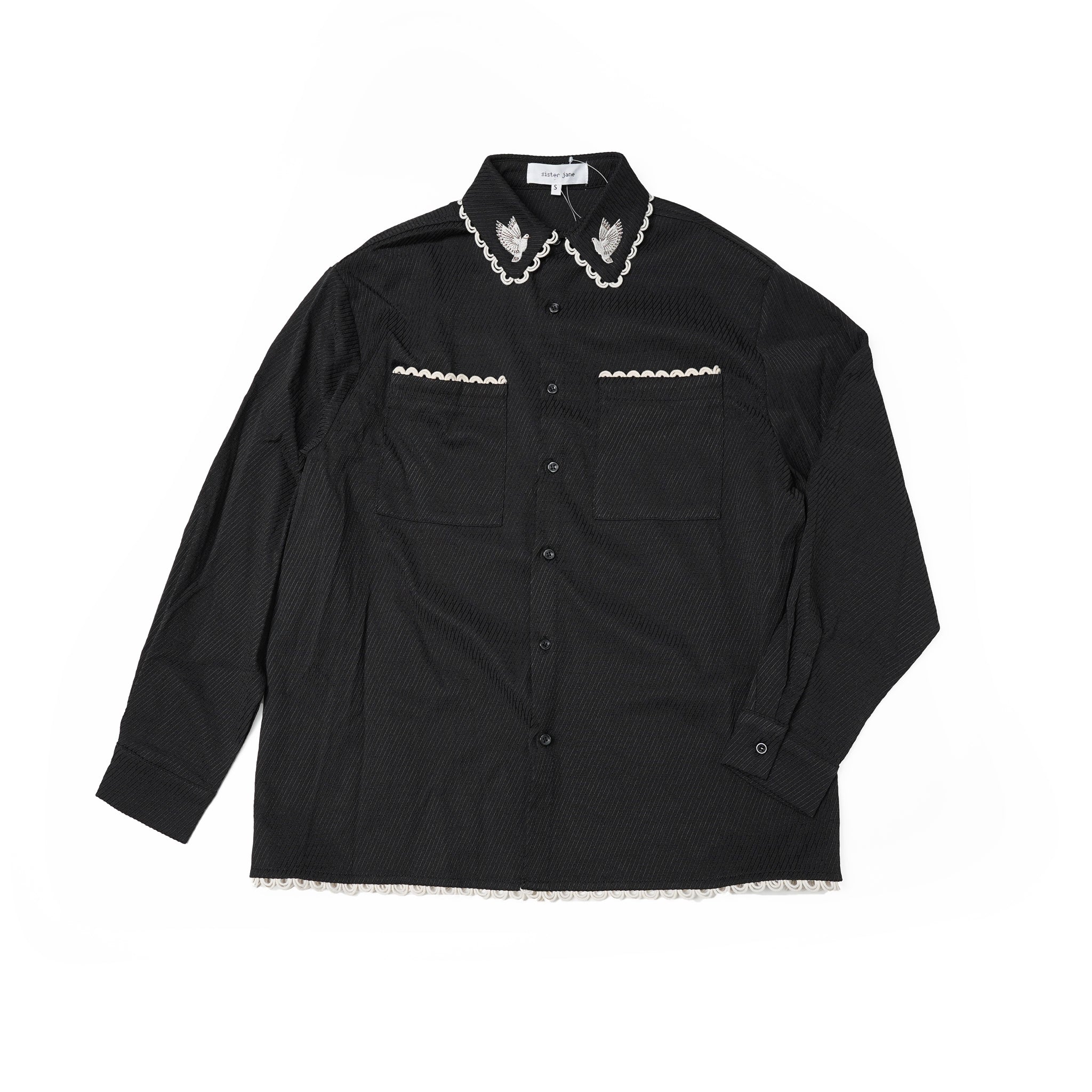 No:28SM02BLM052BLK | Name:Hector Dove Embroidered Shirt | Color:Black【SISTER JANE_シスタージェーン】