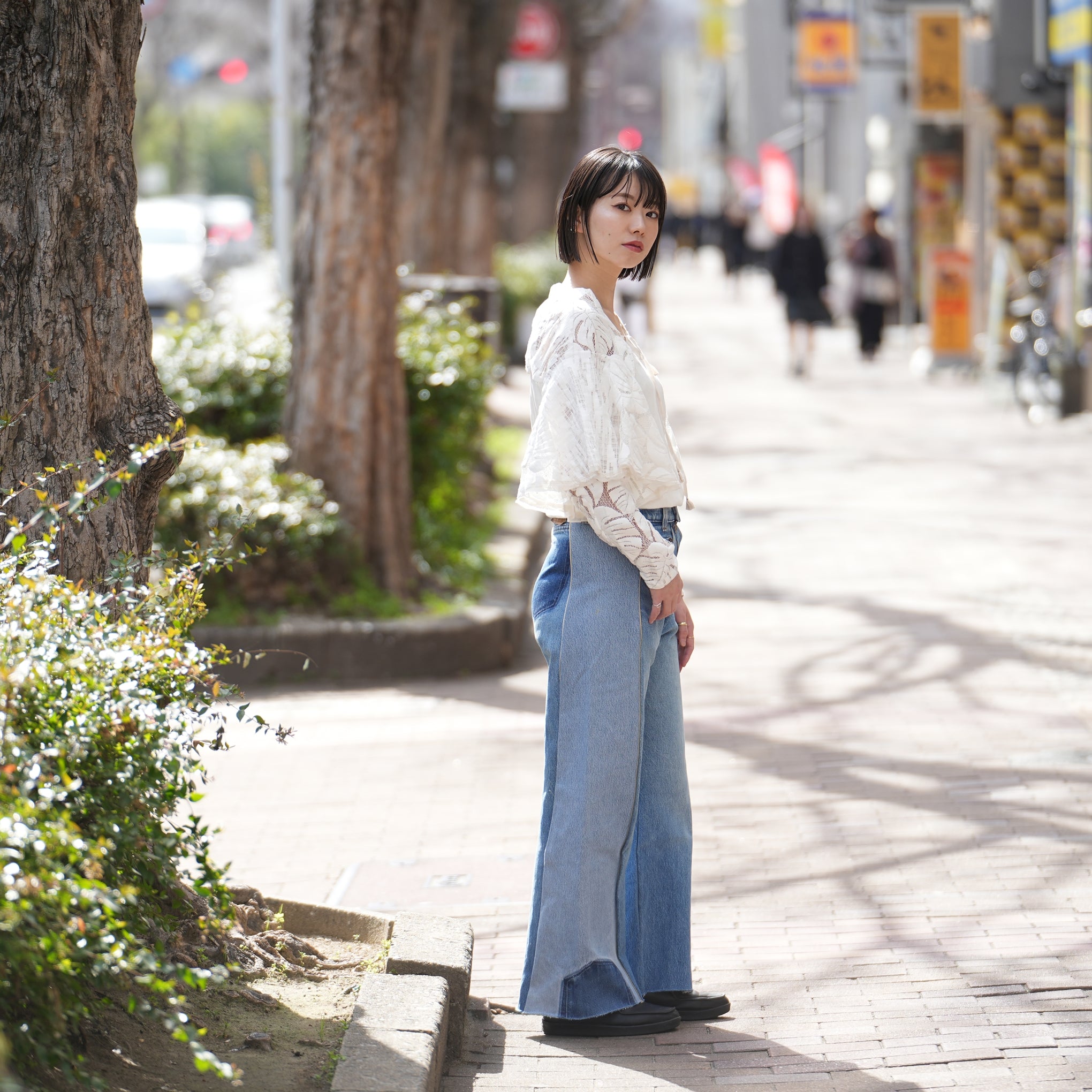 mate-278 | wフレアデニム | Color:10 | Size:S【REHERSALL_リハーズオール】