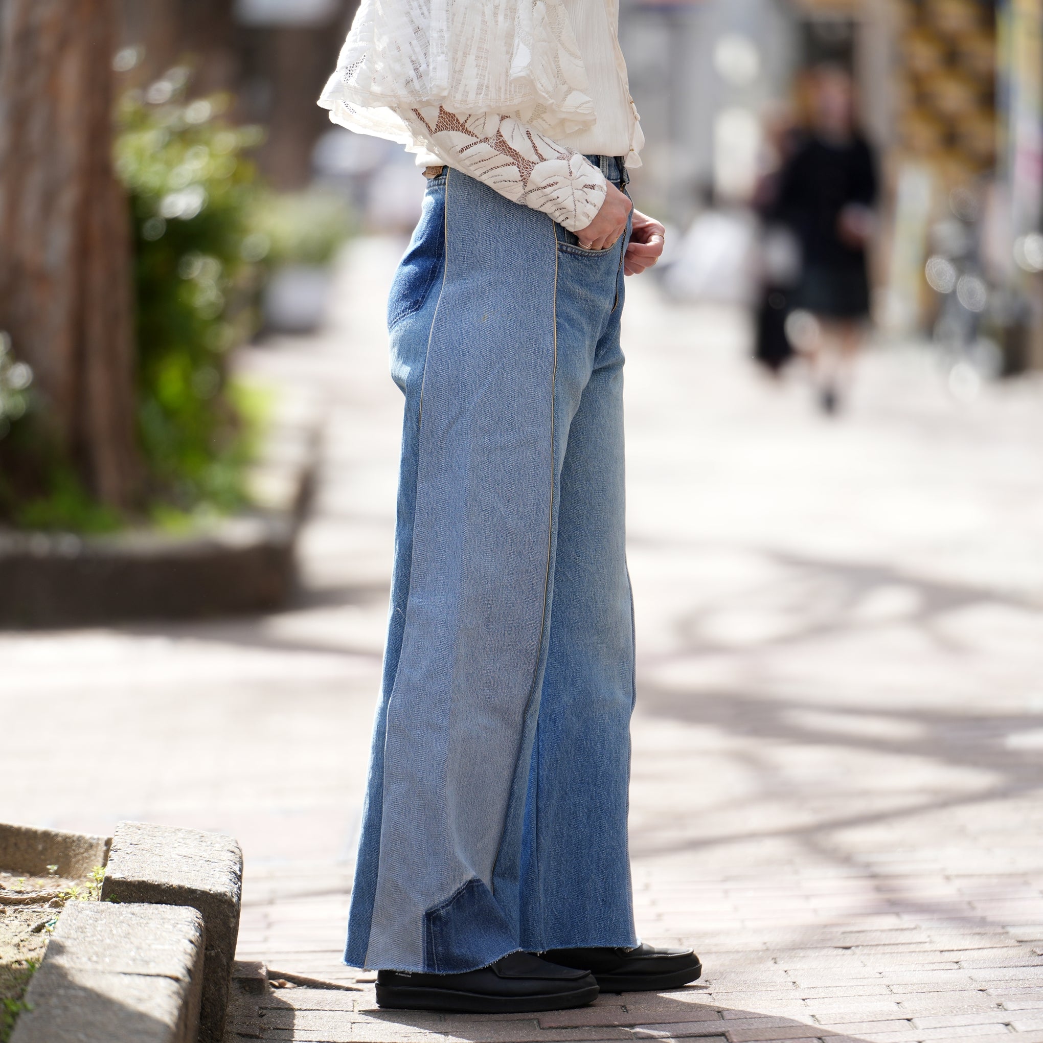 mate-278 | wフレアデニム | Color:10 | Size:S【REHERSALL_リハーズオール】