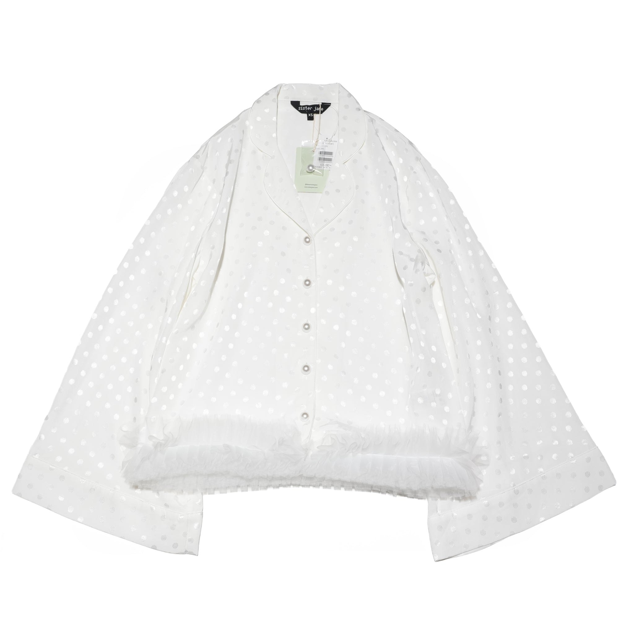 Perle Spot Belted Blouse – White | SISTER JANE