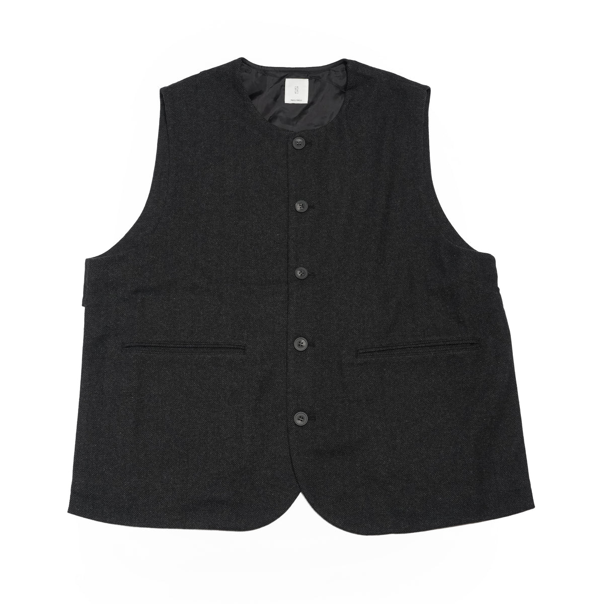 Wool Blend Tweed Back-Open Layered Crew Neck Vest <#black> | 〼〼 MASU MASU