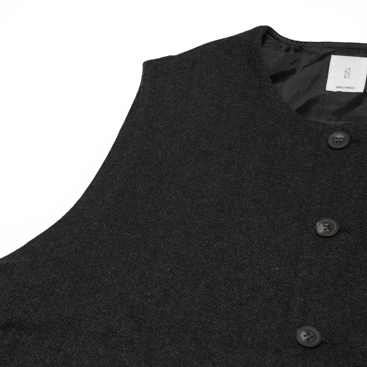 Wool Blend Tweed Back-Open Layered Crew Neck Vest <#black> | 〼〼 MASU MASU