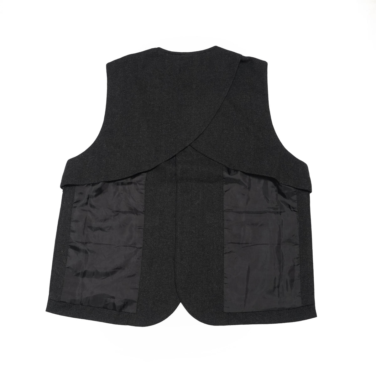 Wool Blend Tweed Back-Open Layered Crew Neck Vest <#black> | 〼〼 MASU MASU