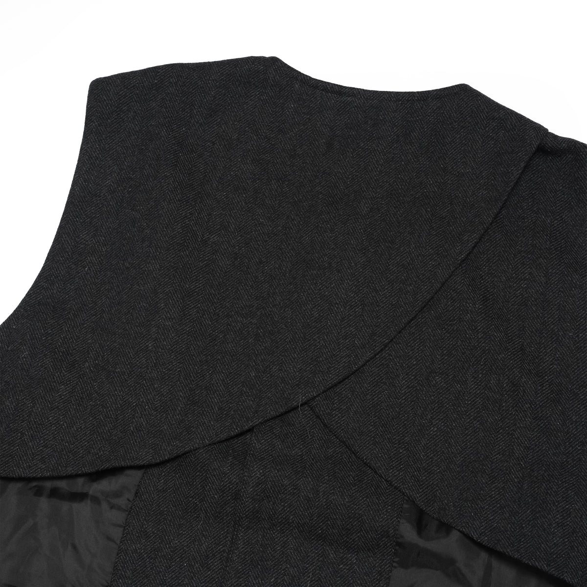 Wool Blend Tweed Back-Open Layered Crew Neck Vest <#black> | 〼〼 MASU MASU