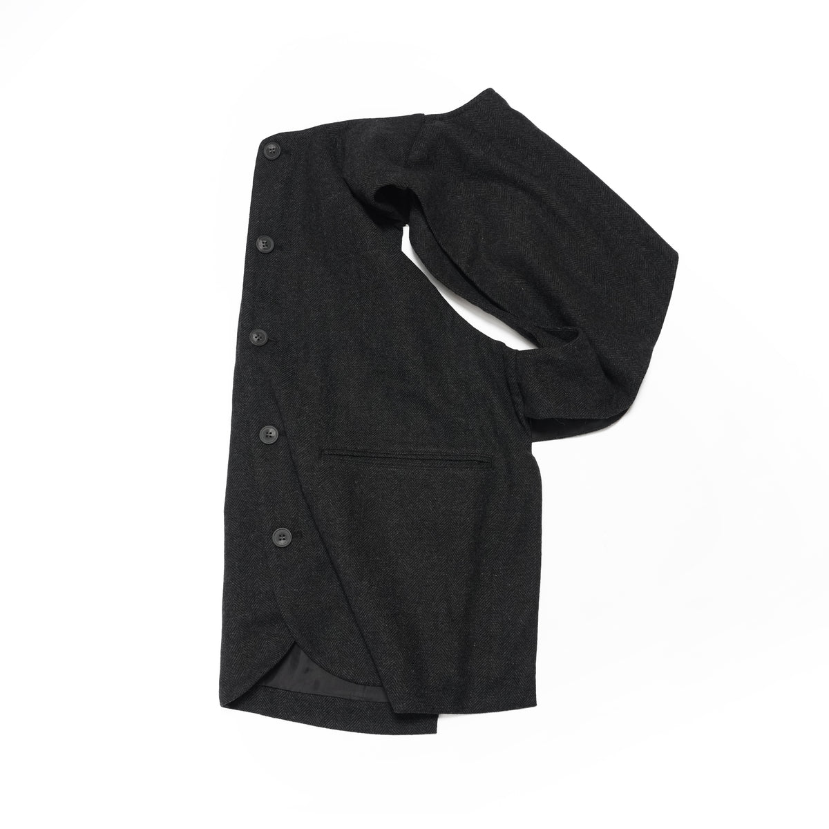 Wool Blend Tweed Back-Open Layered Crew Neck Vest <#black> | 〼〼 MASU MASU