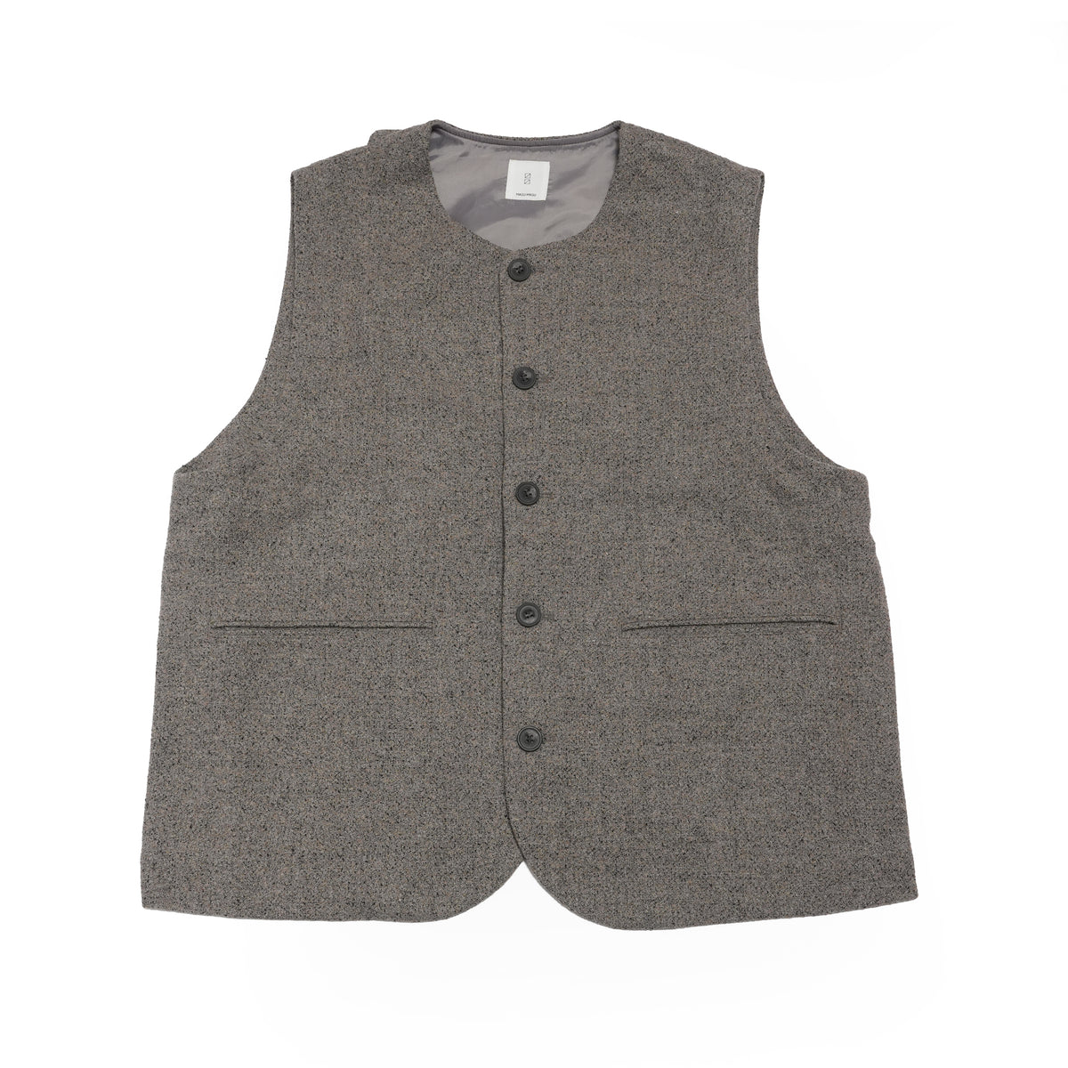 Wool Blend Tweed Back-Open Layered Crew Neck Vest <#garyge> | 〼〼 MASU MASU
