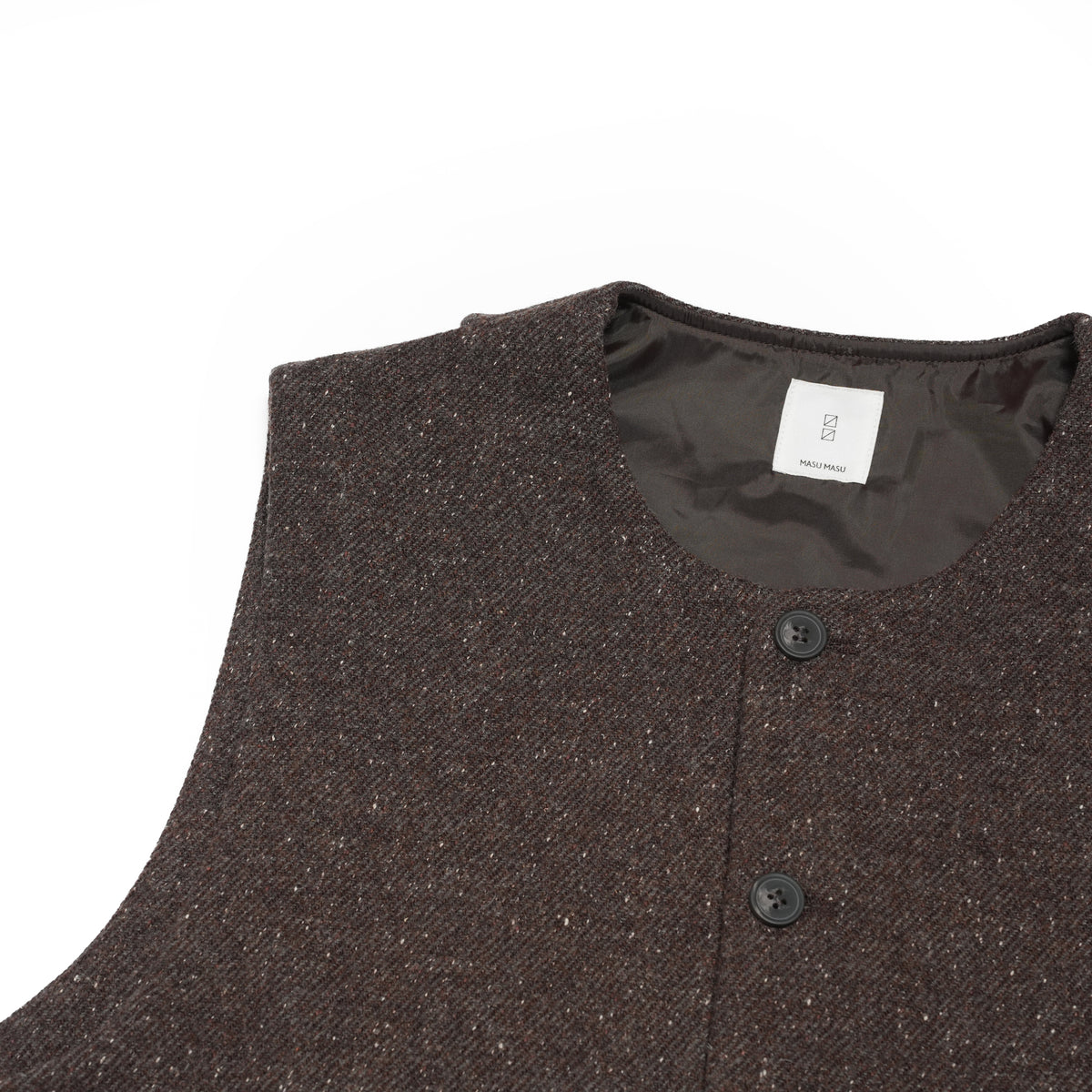 Wool Blend Tweed Back-Open Layered Crew Neck Vest <#brown> | 〼〼 MASU MASU