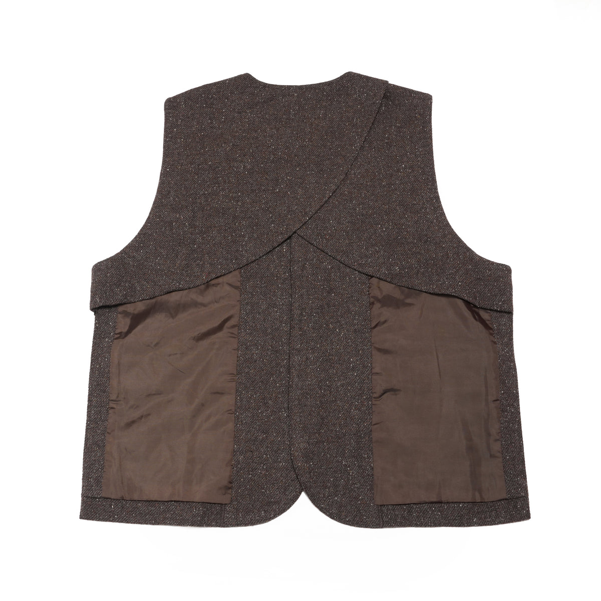 Wool Blend Tweed Back-Open Layered Crew Neck Vest <#brown> | 〼〼 MASU MASU