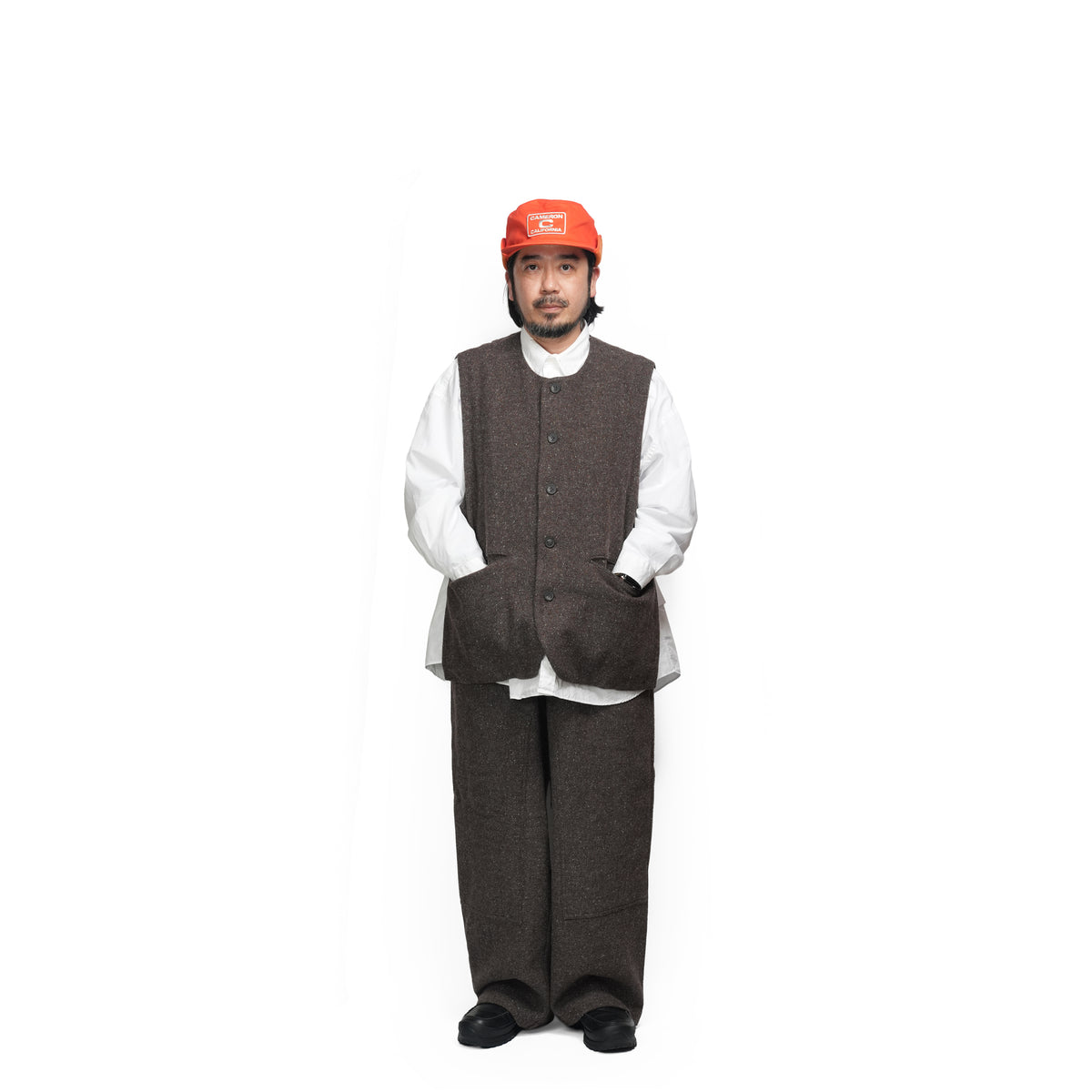Wool Blend Tweed Back-Open Layered Crew Neck Vest <#brown> | 〼〼 MASU MASU