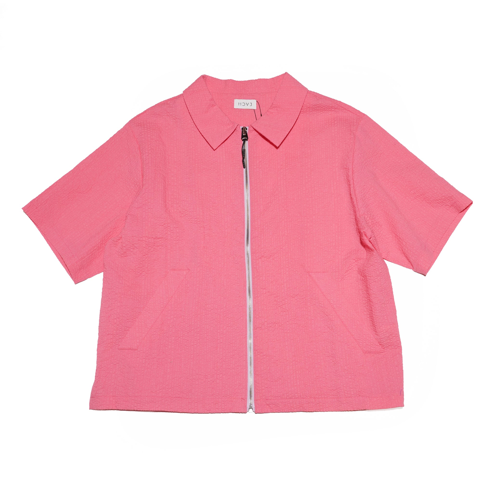 CONTRAST ZIP SEERSUCKER SHIRT – Pink | HCAE