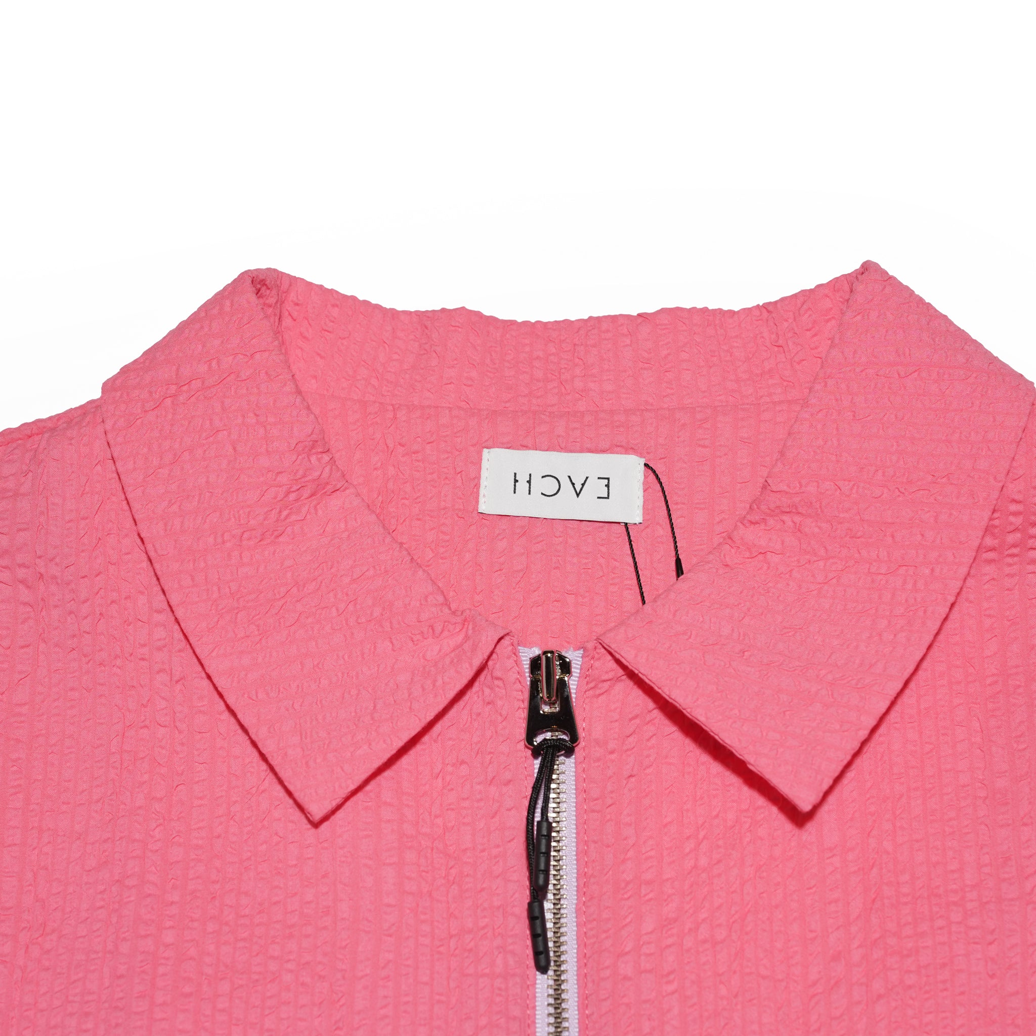 CONTRAST ZIP SEERSUCKER SHIRT – Pink | HCAE