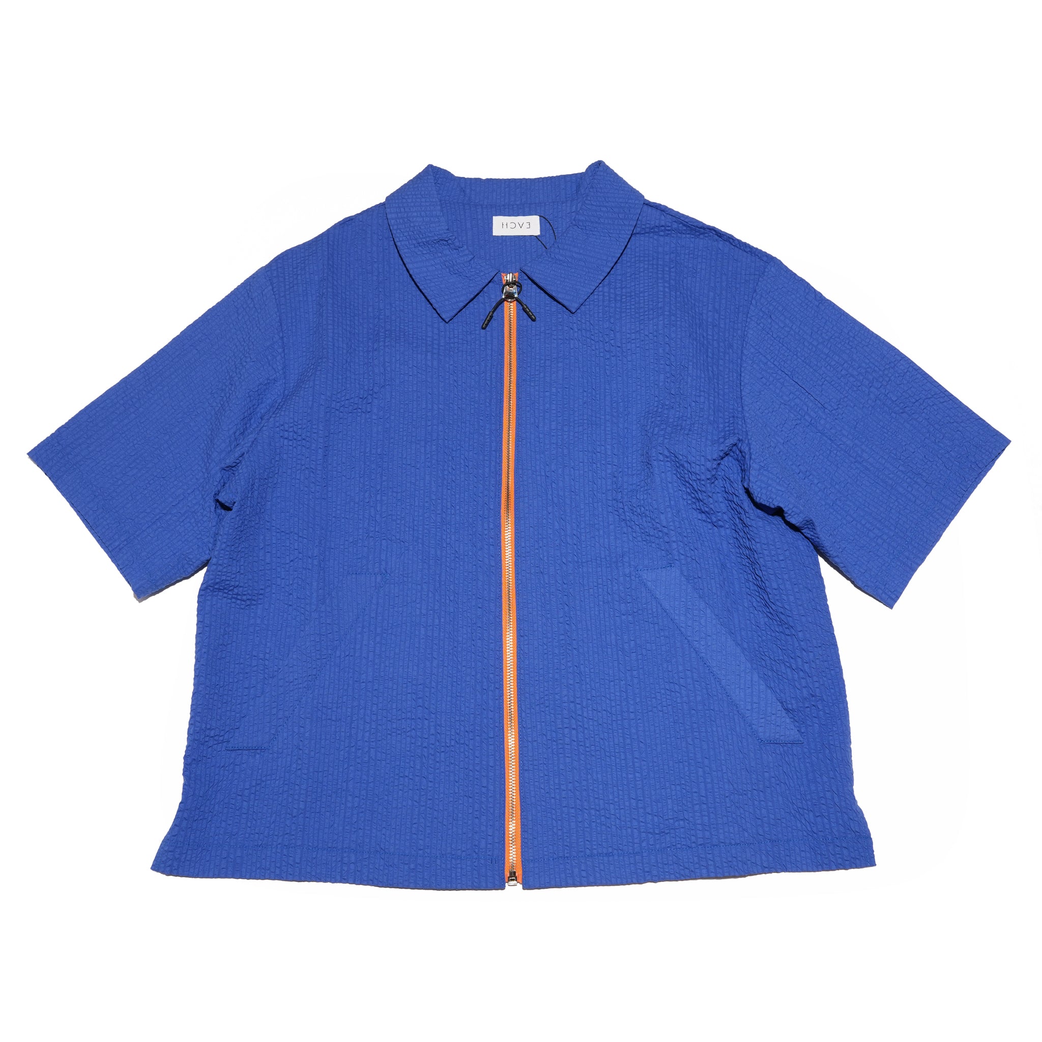 CONTRAST ZIP SEERSUCKER SHIRT – Blue | HCAE