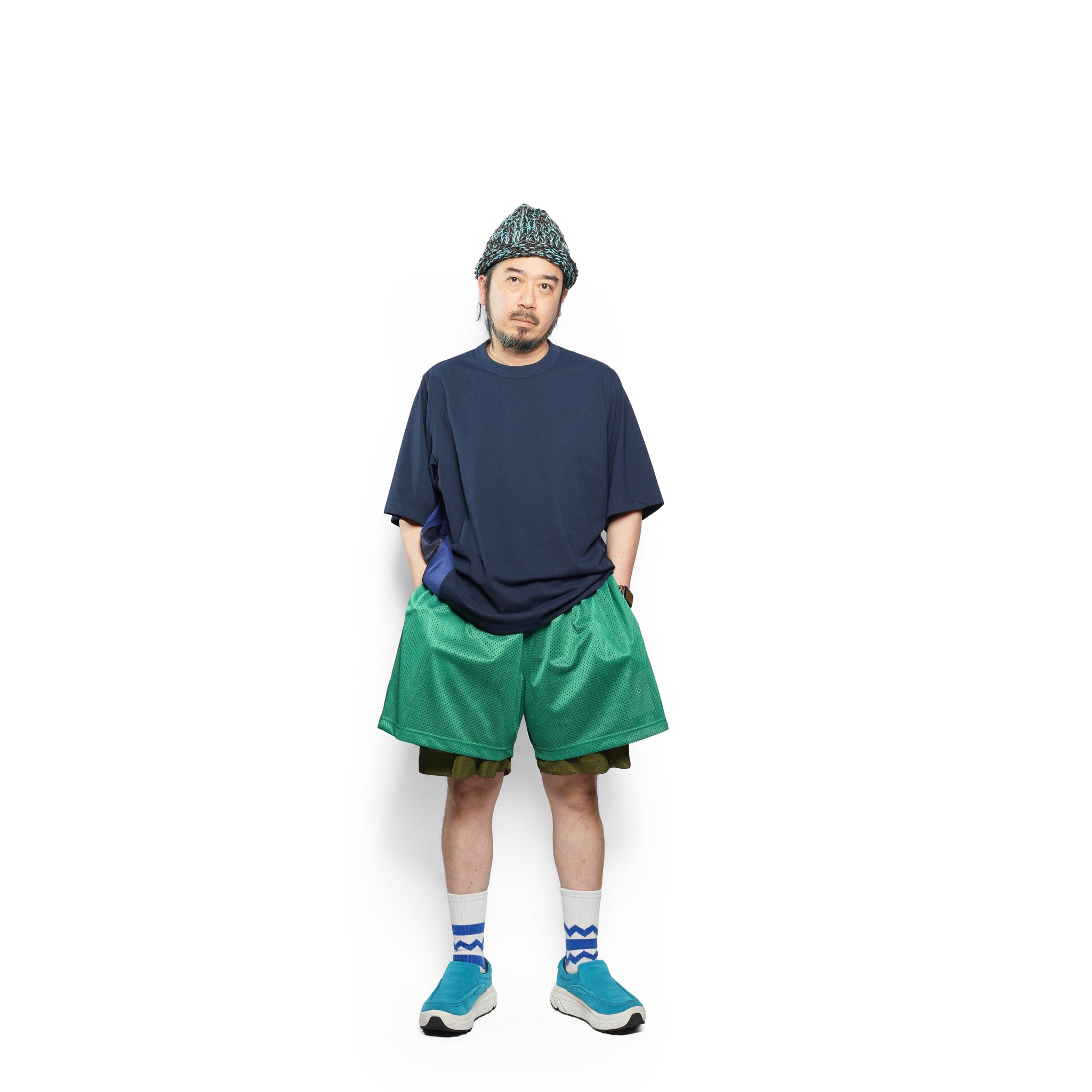 _230 リバーシブルメッシュショーツ – Green × Olive | UNTRACE