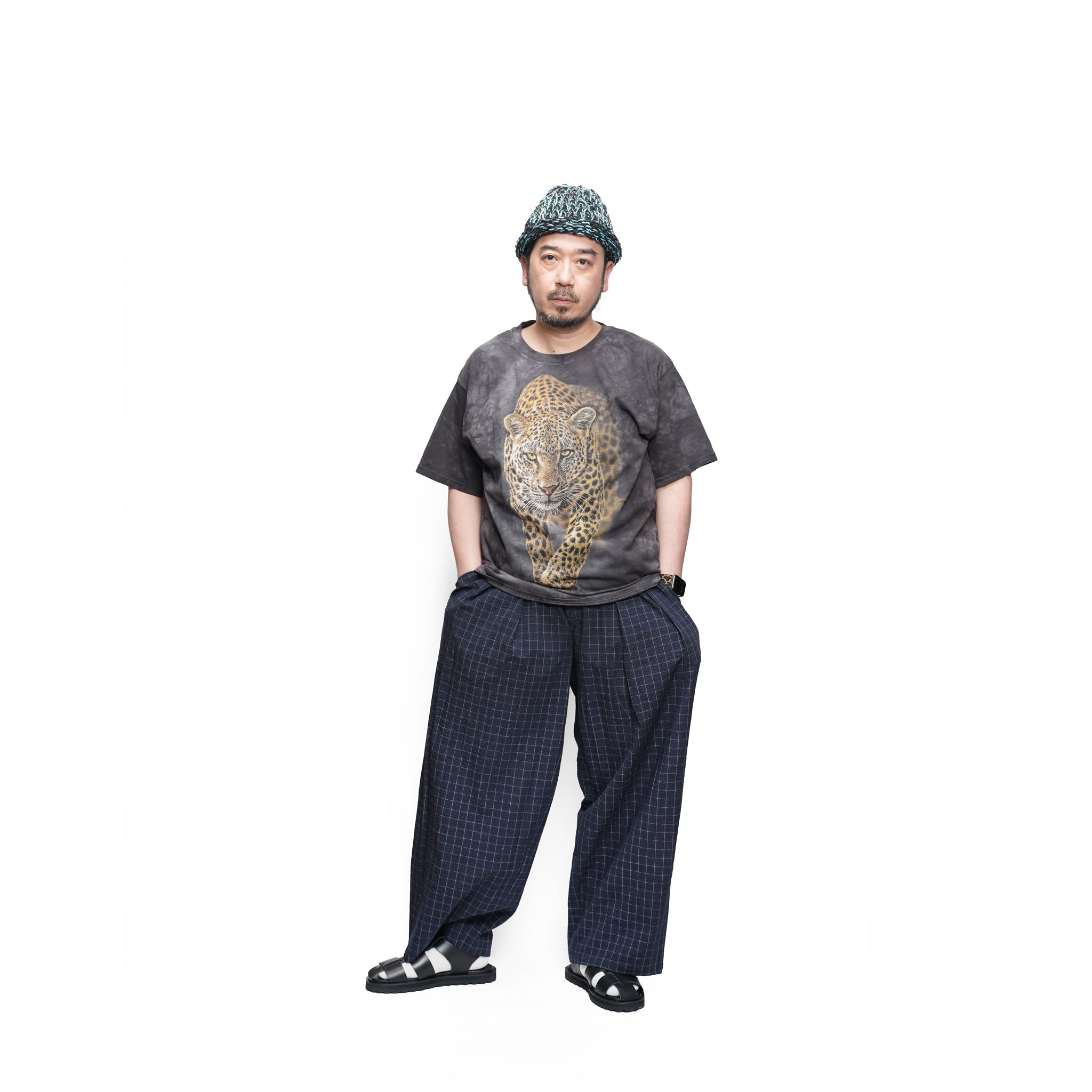 Checkered wide pants – Navy | MODEM DESIGN