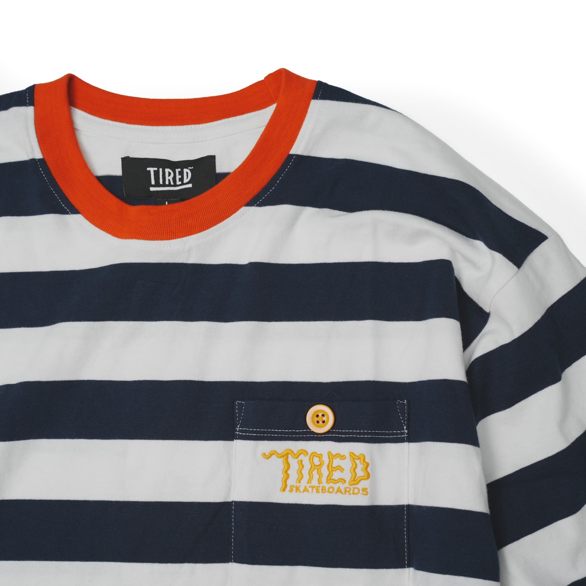 No:TS00313 | Name:SQUIGGLY LOGO STRIPED POCKET LS | Color:Red/Navy【TIRED_タイレッド】