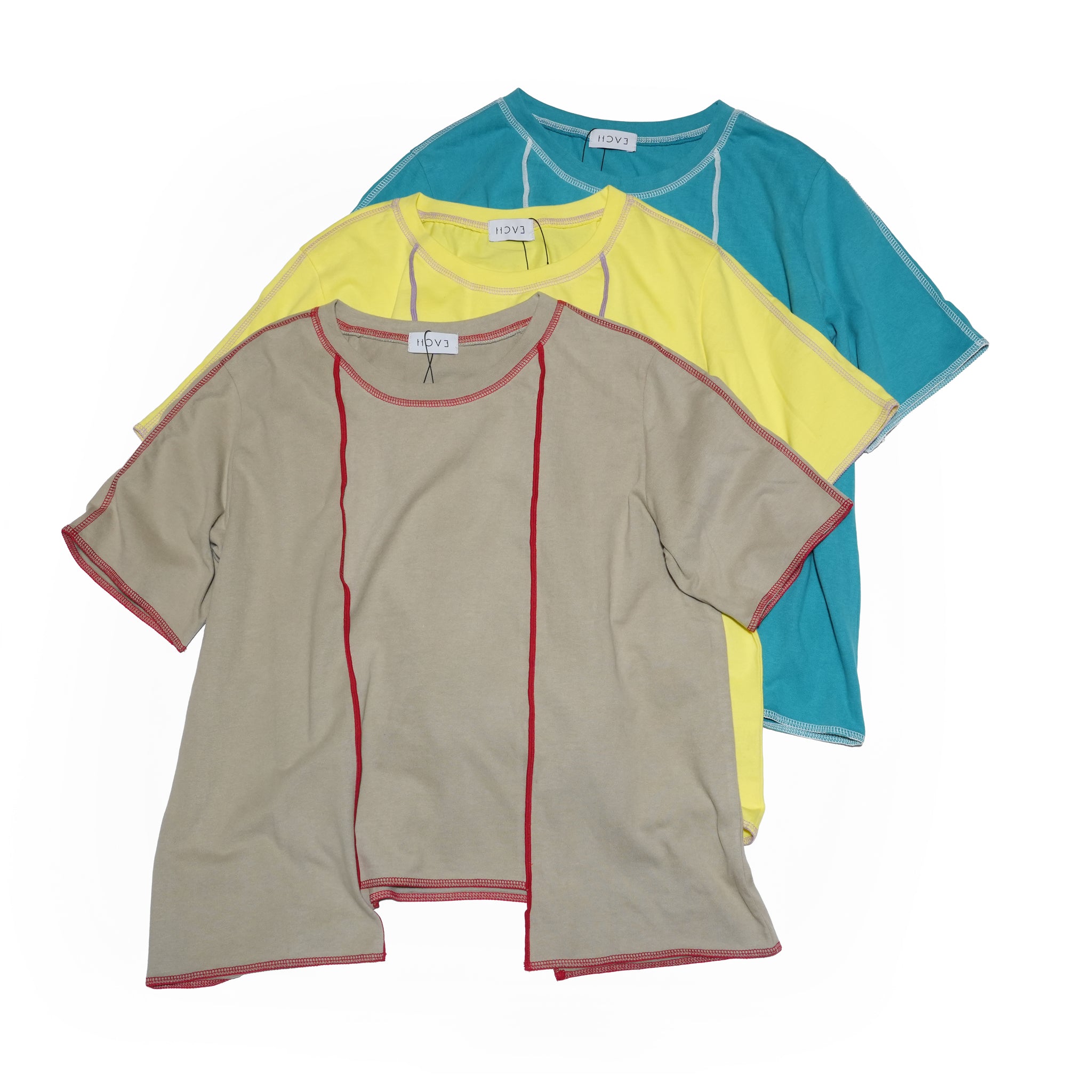 CONTRAST STITCH T-SHIRT – Yellow / Khaki / Blue | HCAE