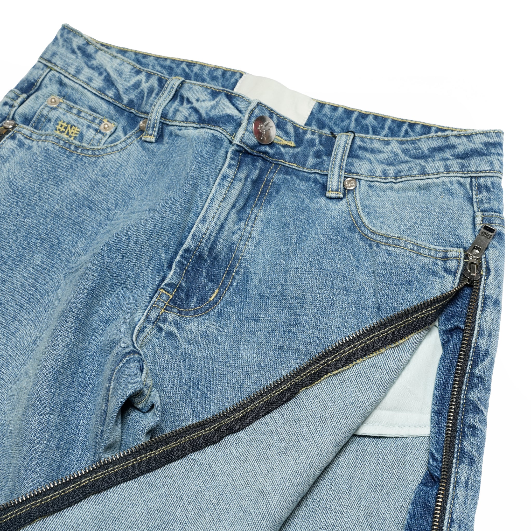 LOW RIDERS LOW WAIST WIDE LEG ZIPPED DENIM JEANS | Color_Pretty Blue | No_27302_Pretty Blue【ONE TEASPOON_ワンティースプーン】