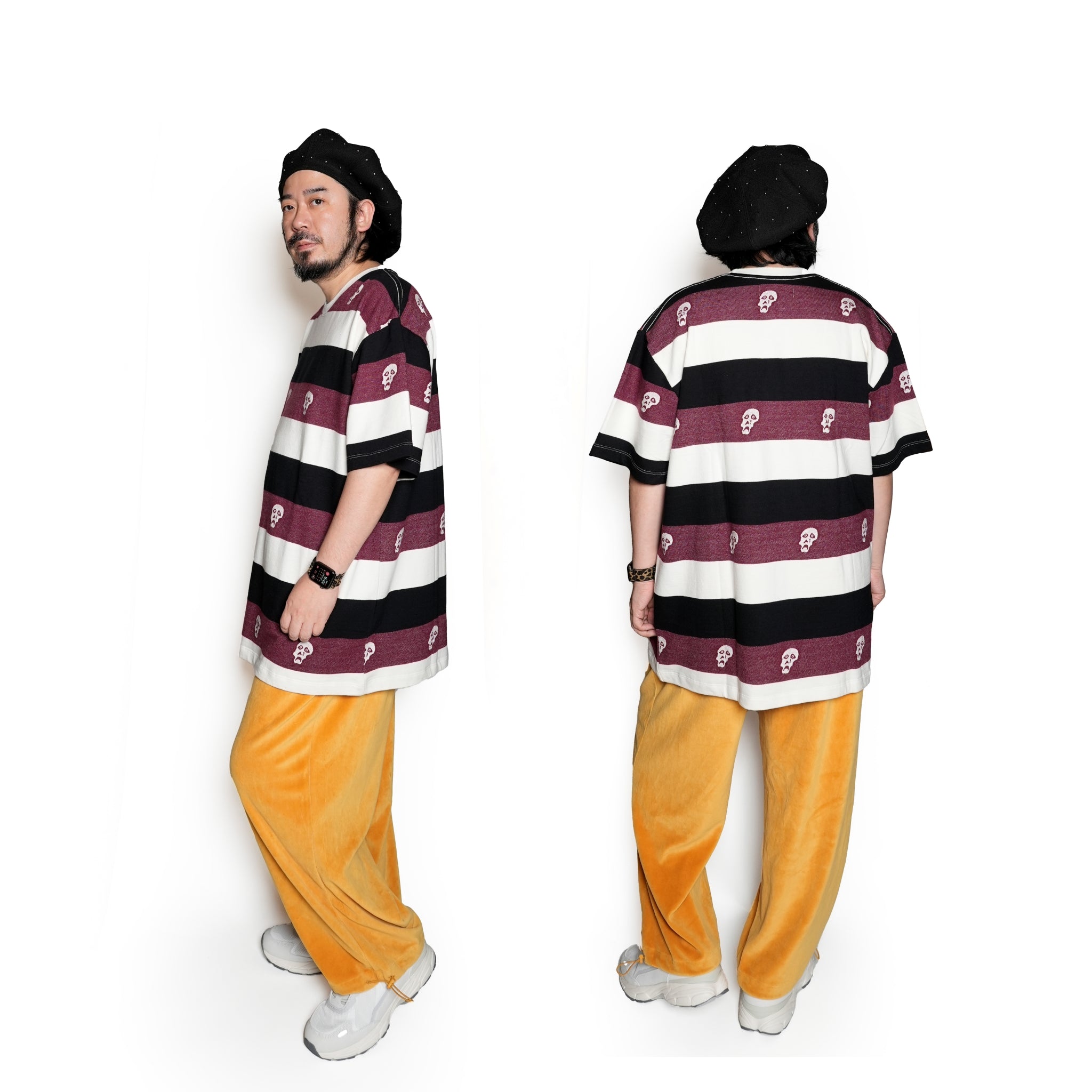 TS00316 | SAD SKULL STRIPED JACQUARD SS | Color:Burgundy【TIRED_タイレッド】