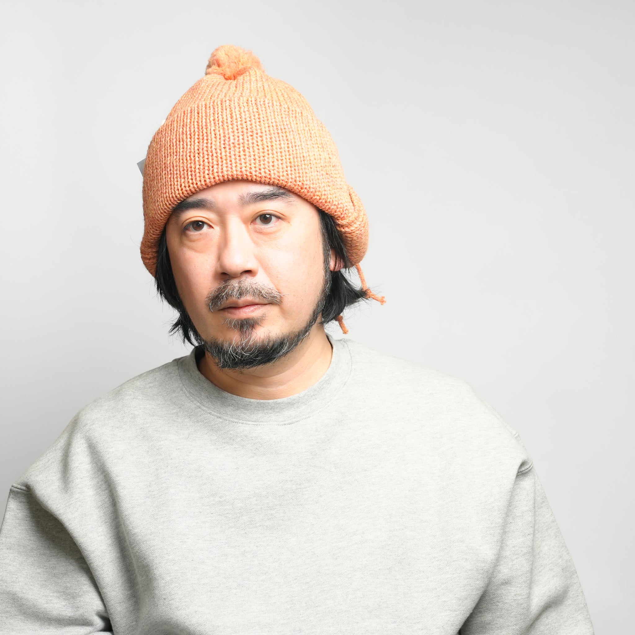 3g Solid Bobcap w / ear Cover & PomPom & Rope – August Peach | hl-25fw-0007_August Peach | HIGHLAND 2000【ネコポス選択可能】