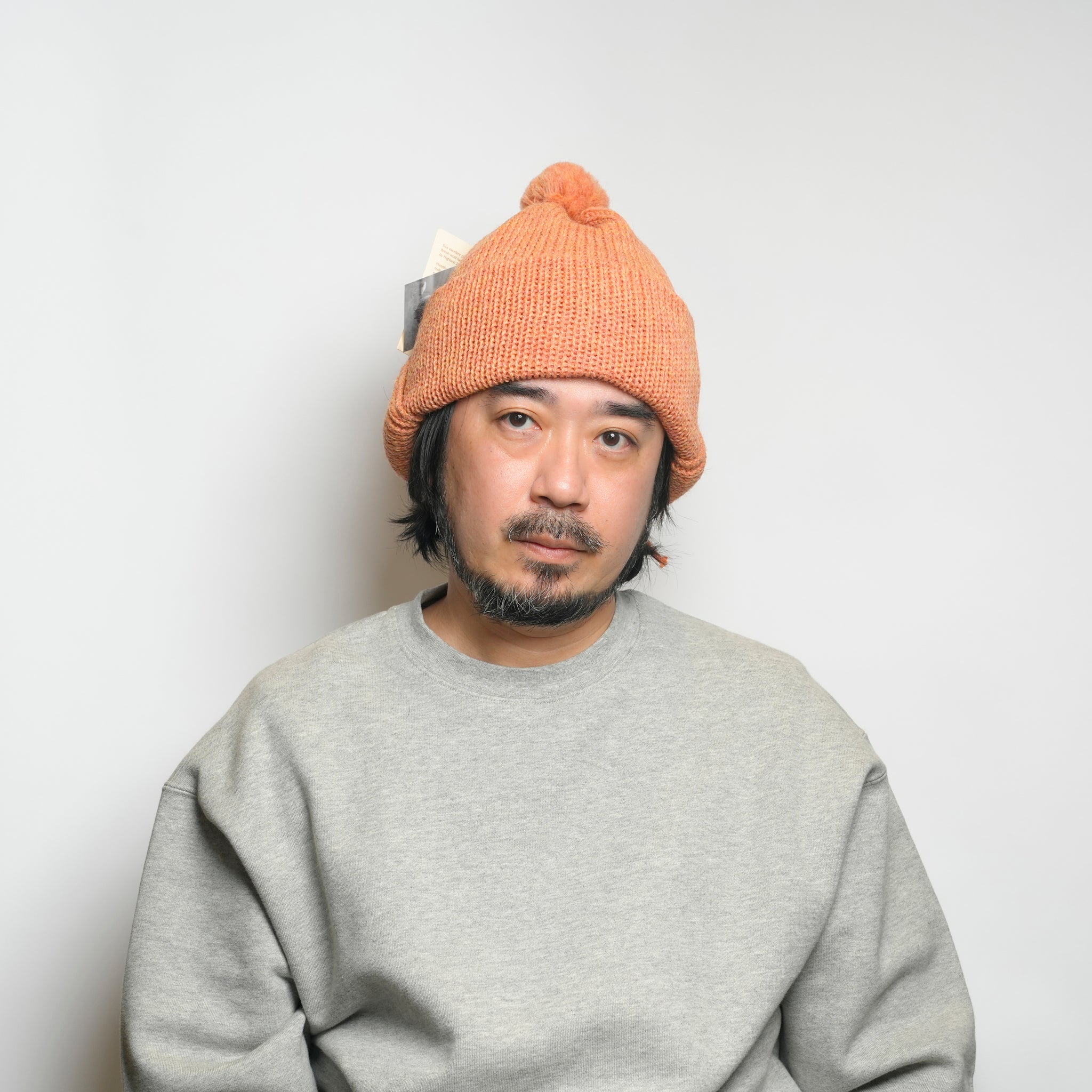 3g Solid Bobcap w / ear Cover & PomPom & Rope – August Peach | hl-25fw-0007_August Peach | HIGHLAND 2000【ネコポス選択可能】