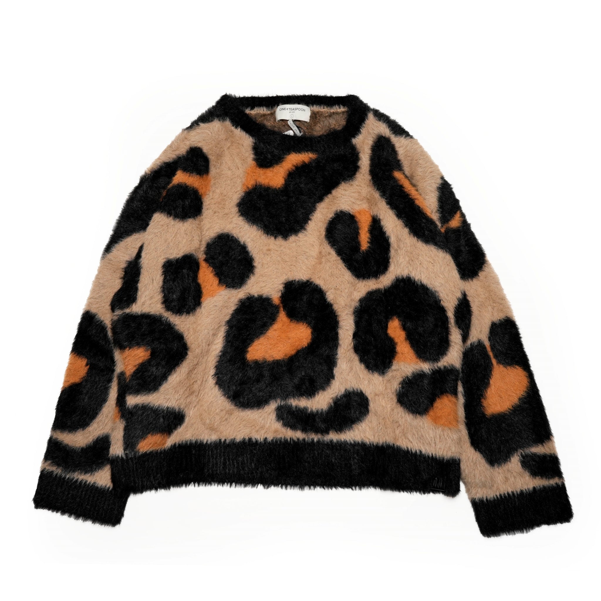 26492_TAN | FLUFFY LEOPARD BATWING SWEATER | Color:TAN【ONE TEASPOON_ワンティースプーン】