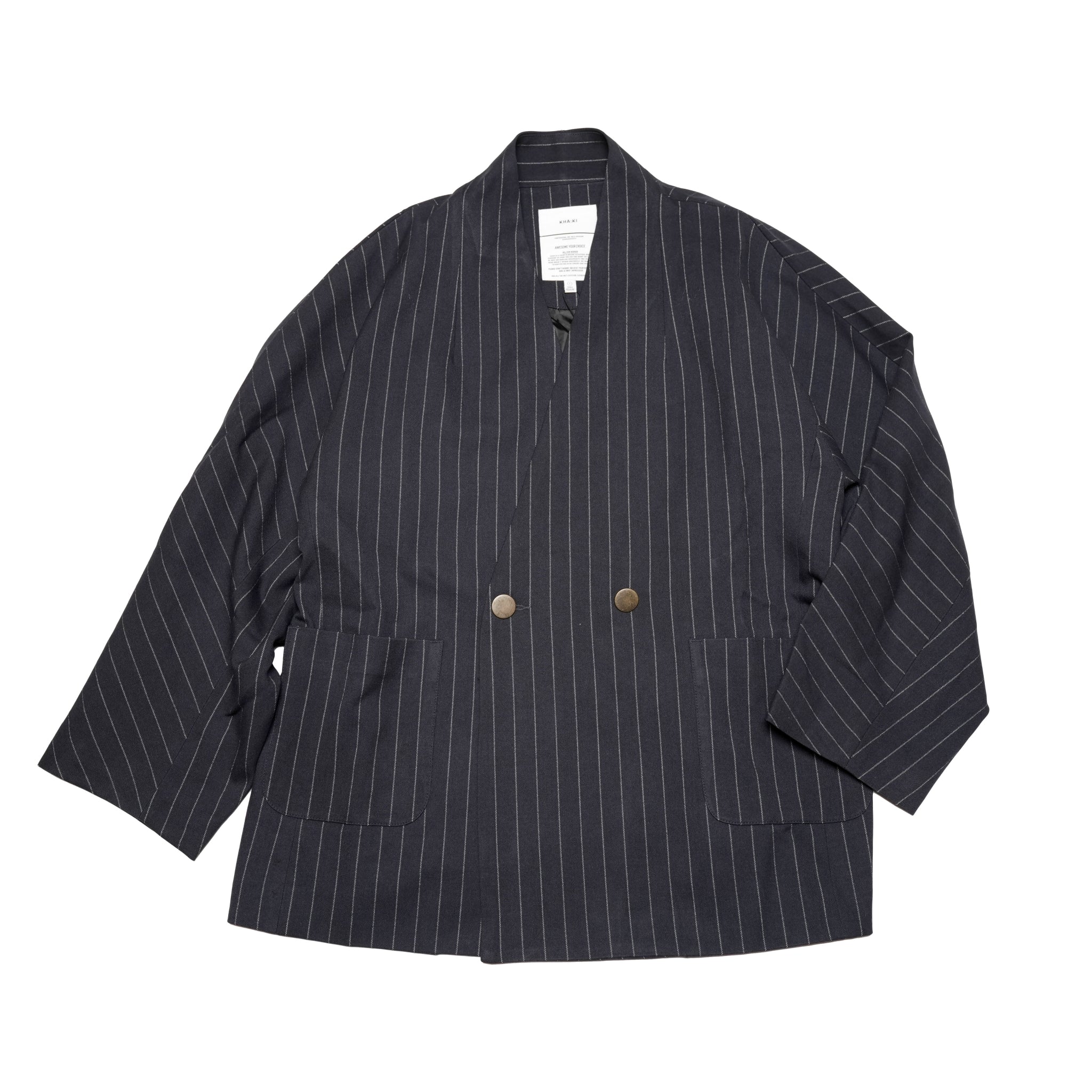 MIL24FJK3229_navy st | COLLARLESS STRIPE JACKET | Color:Navy St【KHA:KI_カーキ】