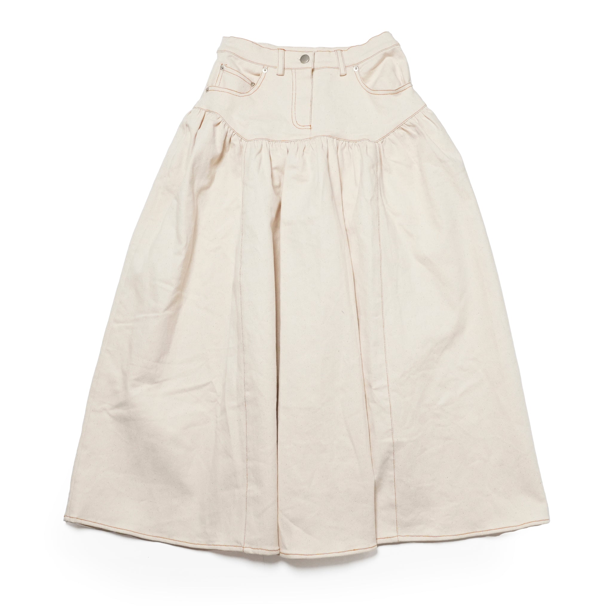 Quincey Drill Midi Skirt | Color_Ivory | No_32GH01SKG146IVO_IVORY【GHOSPELL_ゴスペル】