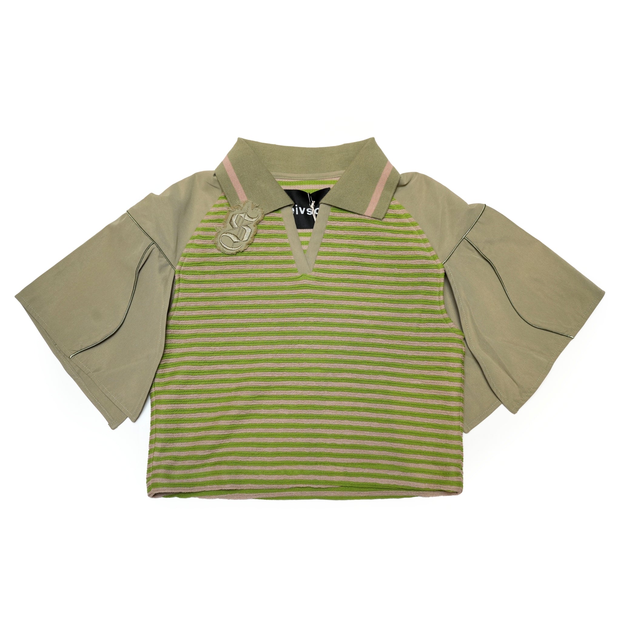 SNA24-T02 | < Urban Cyber Collection > Futuristic Ribbed Collar Patchwork Polo Shirt - Green【SEIVSON_セイブソン】